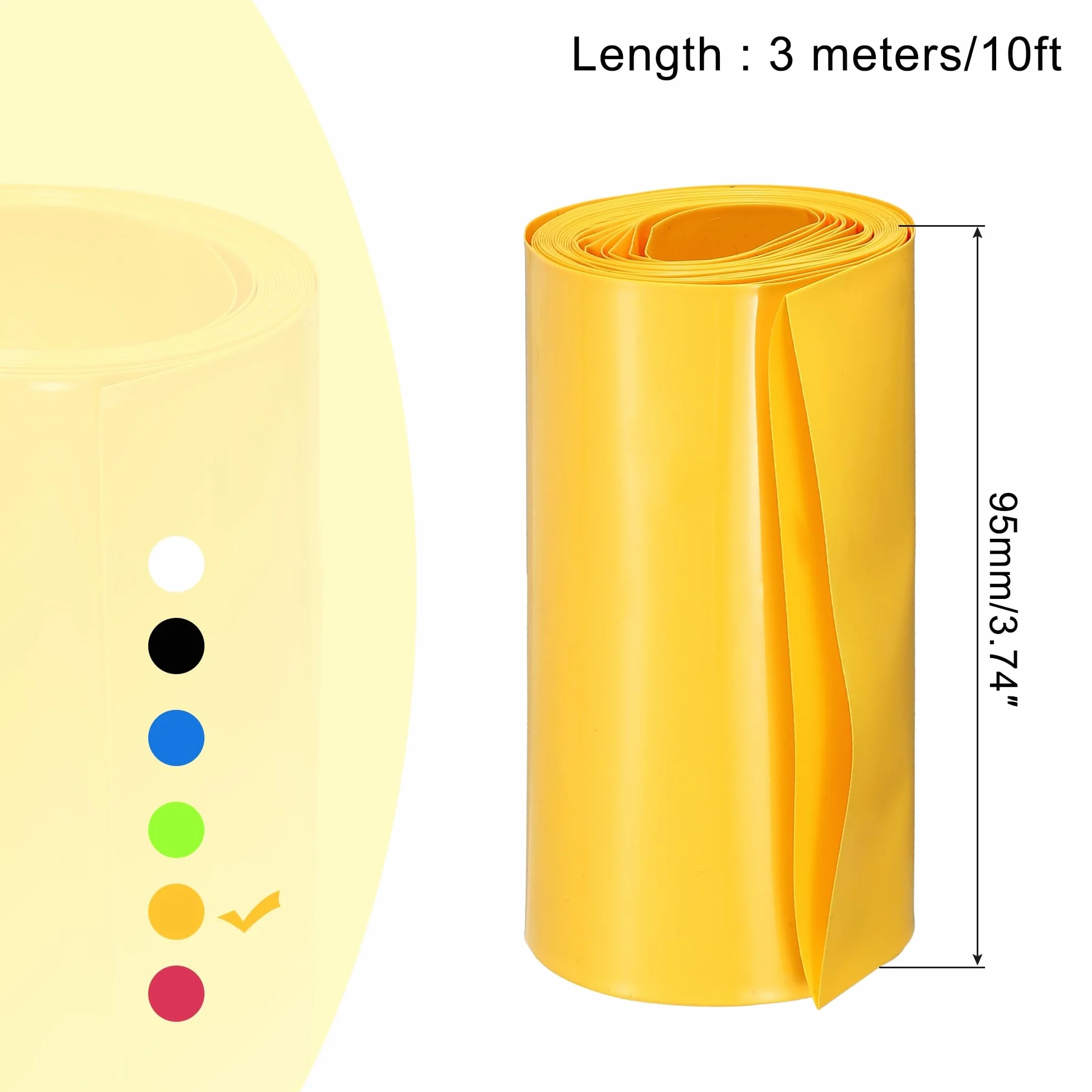QUARKZMAN Osłona baterii PVC wąż termokurczliwy 60 mm średnica 95 mm płaski 3 metry żółty dobra izolacja do opakowania baterii