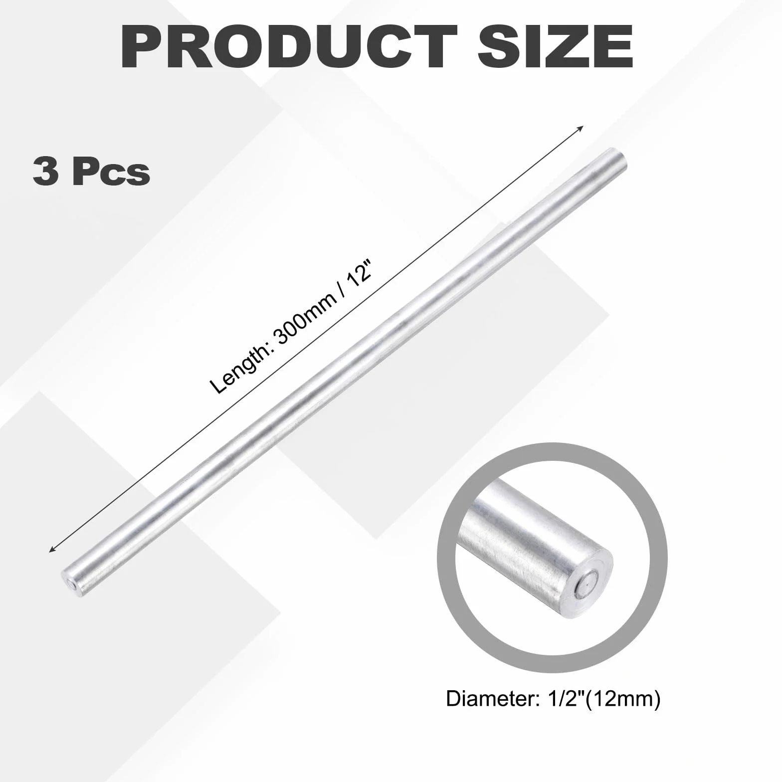 QUARKZMAN Aluminiowy pręt okrągły, 12 mm x 300 mm, 6061, aluminiowy drążek z litego metalu, pręt obrotowy do samodzielnego wykonania samochodu (odcień srebrny)