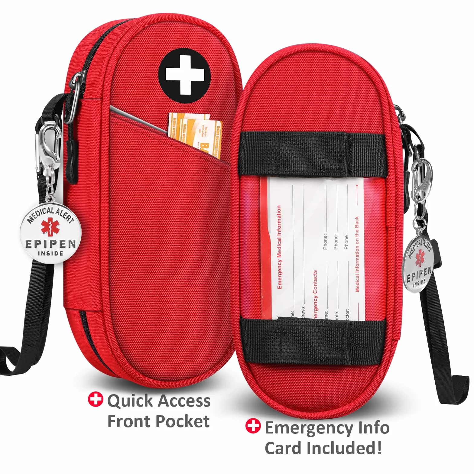 SITHON EpiPen medyczna torba do noszenia z etykietą wiszącą Epipen Inside, przenośna torba ratunkowa, izolowana torba na leki, organizer na 2 EpiPens, torba na Medicine Essentials, czerwony, S