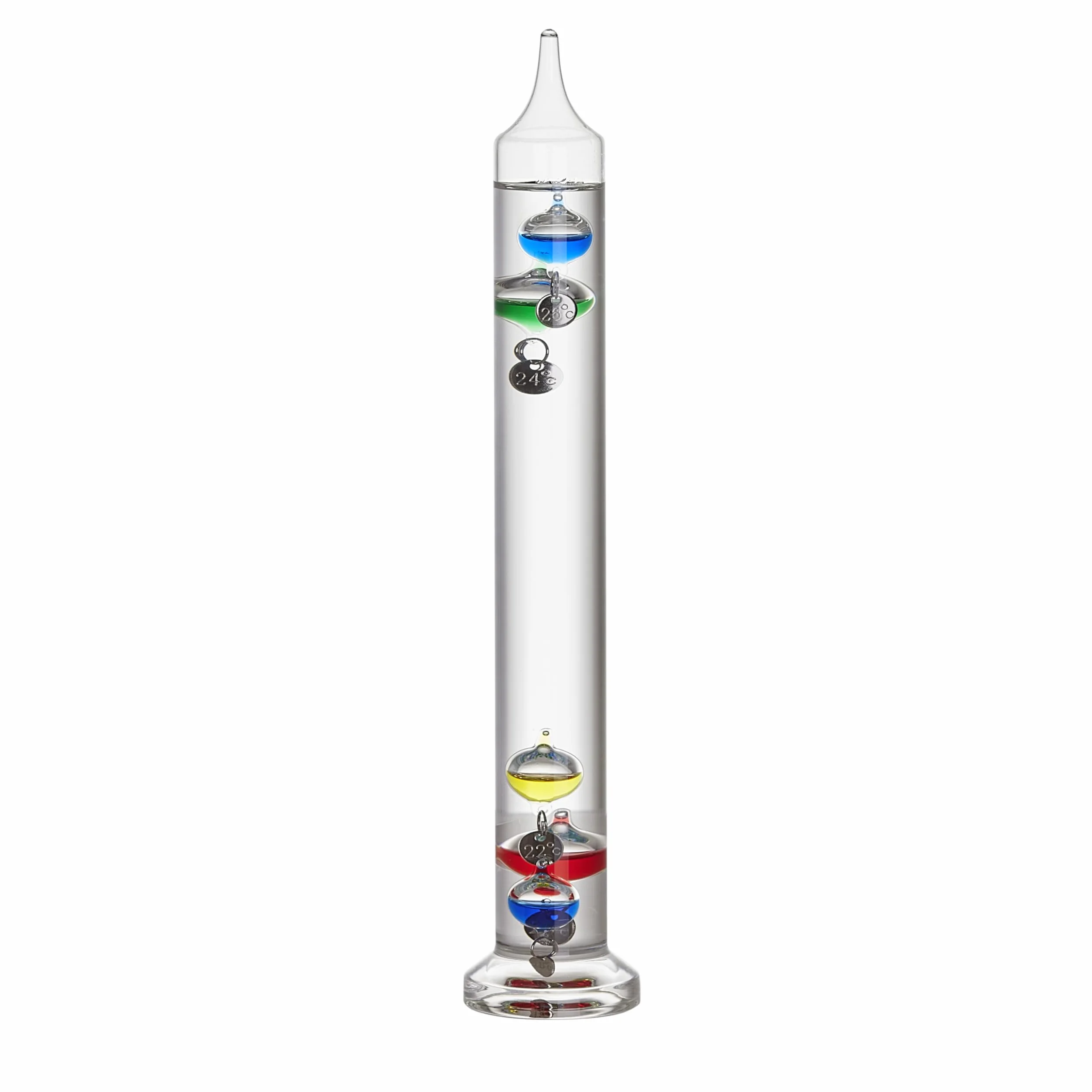 TFA Dostmann Analogowy termometr szklany Galileo Galilei, 18.1018, termometr do cieczy, 28 cm, pomiar temperatury wewnętrznej, łatwy odczyt, srebrne oznaczenia temperatury, obiekt dekoracyjny, 18 do