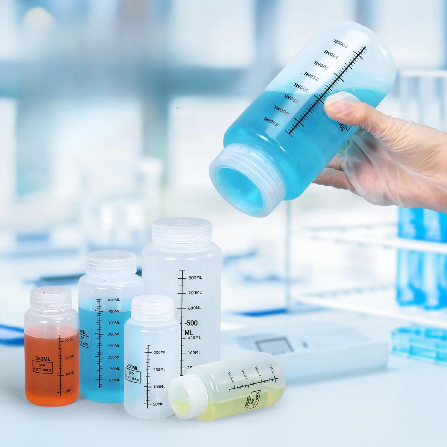 Butelki z odczynnikiem PP ze skalą 500 ml odporne na chemikalia