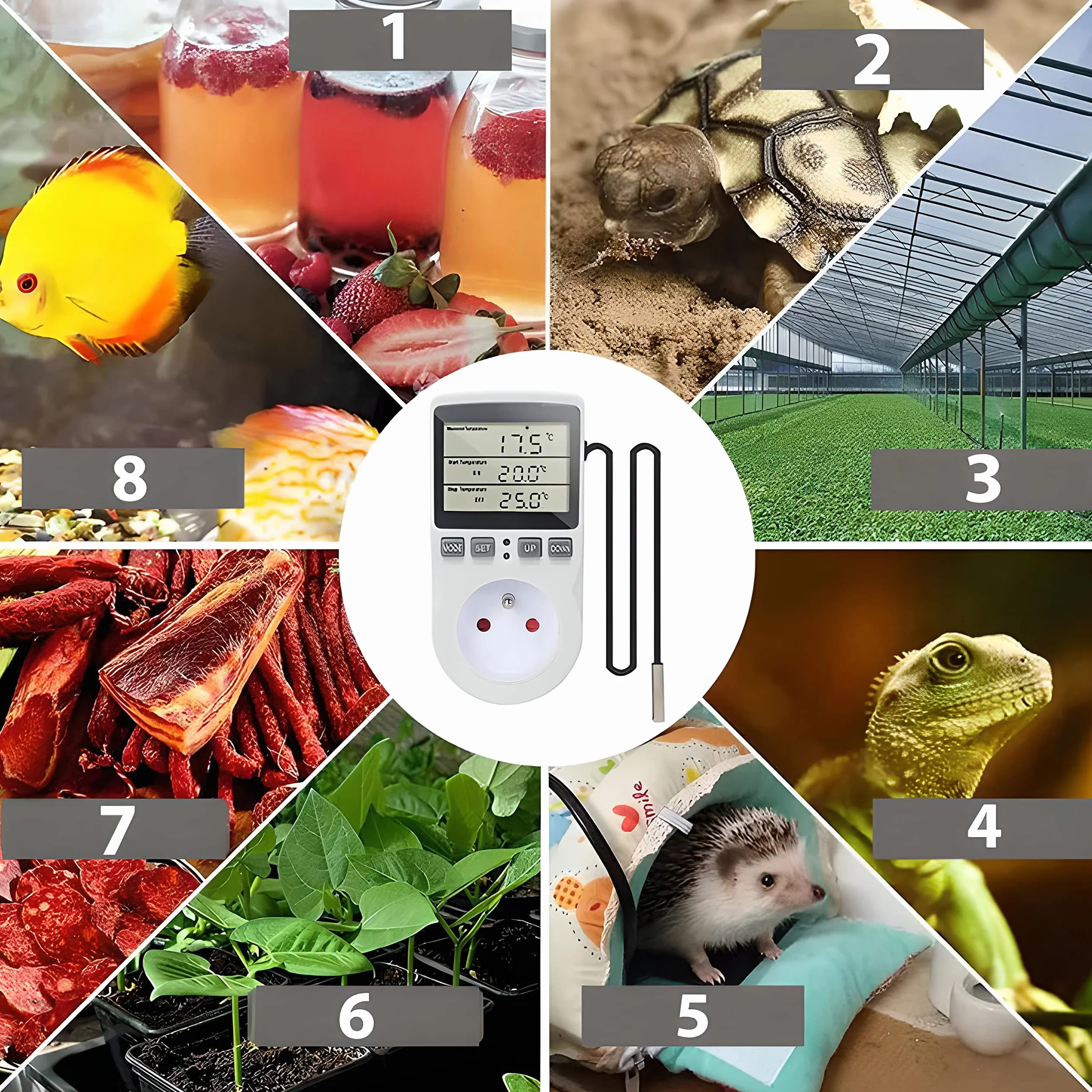 Retoo Termostat do gniazdka z czujnikiem temperatury 250 V LCD