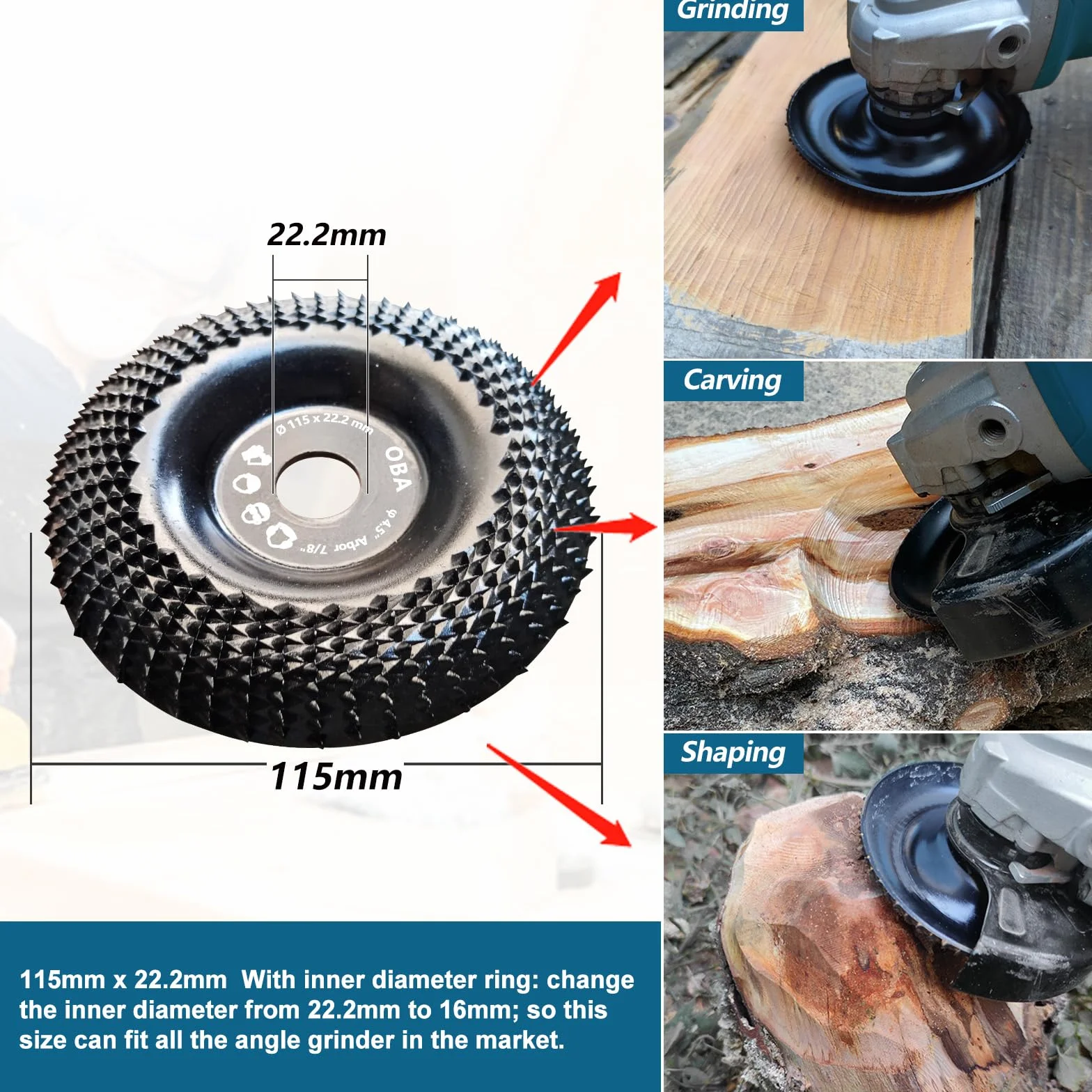 Tarcza szlifierska 115 mm do rzeźbienia w drewnie węglik wolframu