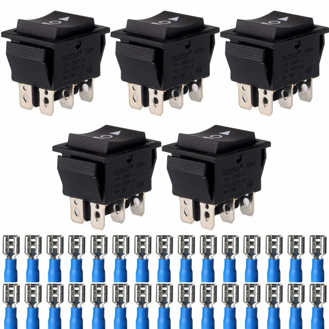 Gebildet 5 Szt. Chwilowy Przełącznik Kołyskowy Przełącz Przycisk Zasilania (On)/Off/(On) 6 Pin 250 V-110 V-36 V-24 V-12 V/10 A (30 Szt. Złączy Zacisków Drutowych)