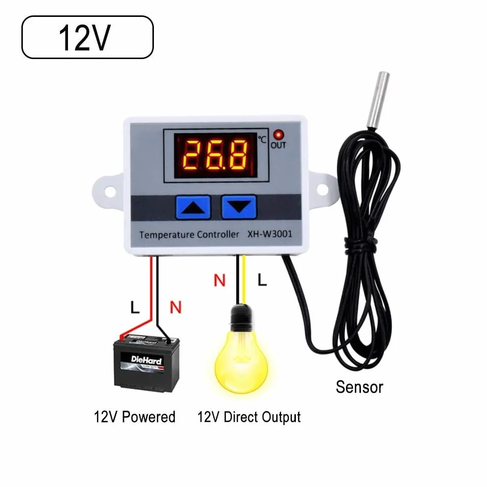 zalati Cyfrowy moduł regulatora temperatury LED XH-W3001 elektroniczny przełącznik termostatu z wodoodporną sondą programowalne chłodzenie grzewcze, 12 V 120 W