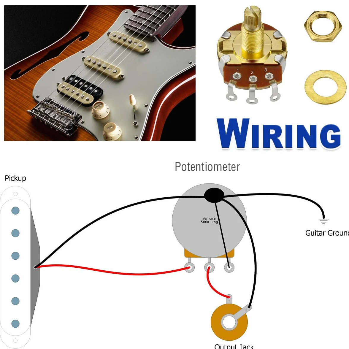 A500K potencjometr do gitar, 18 mm, mosiężny trzonek metryczny, potencjometr audio, 18 split, do gitary elektrycznej, basowej (zestaw 5 szt.)