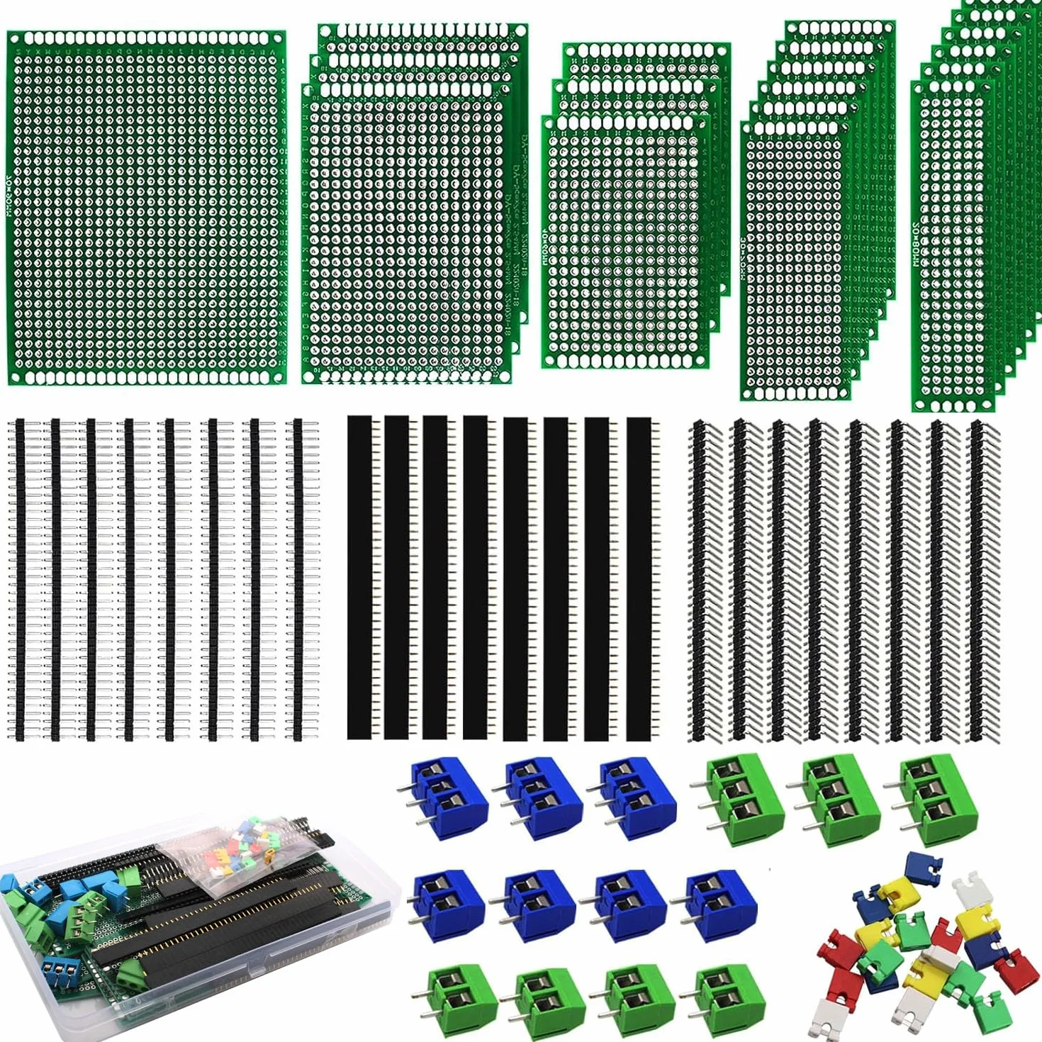 RUNCCI-YUN 82 szt. Zestaw kart PCB, 19 sztuk dwustronna płytka PCB, płytka drukowana prototypowa płytka drukowana, perforowane płytki do lutowania i majsterkowania