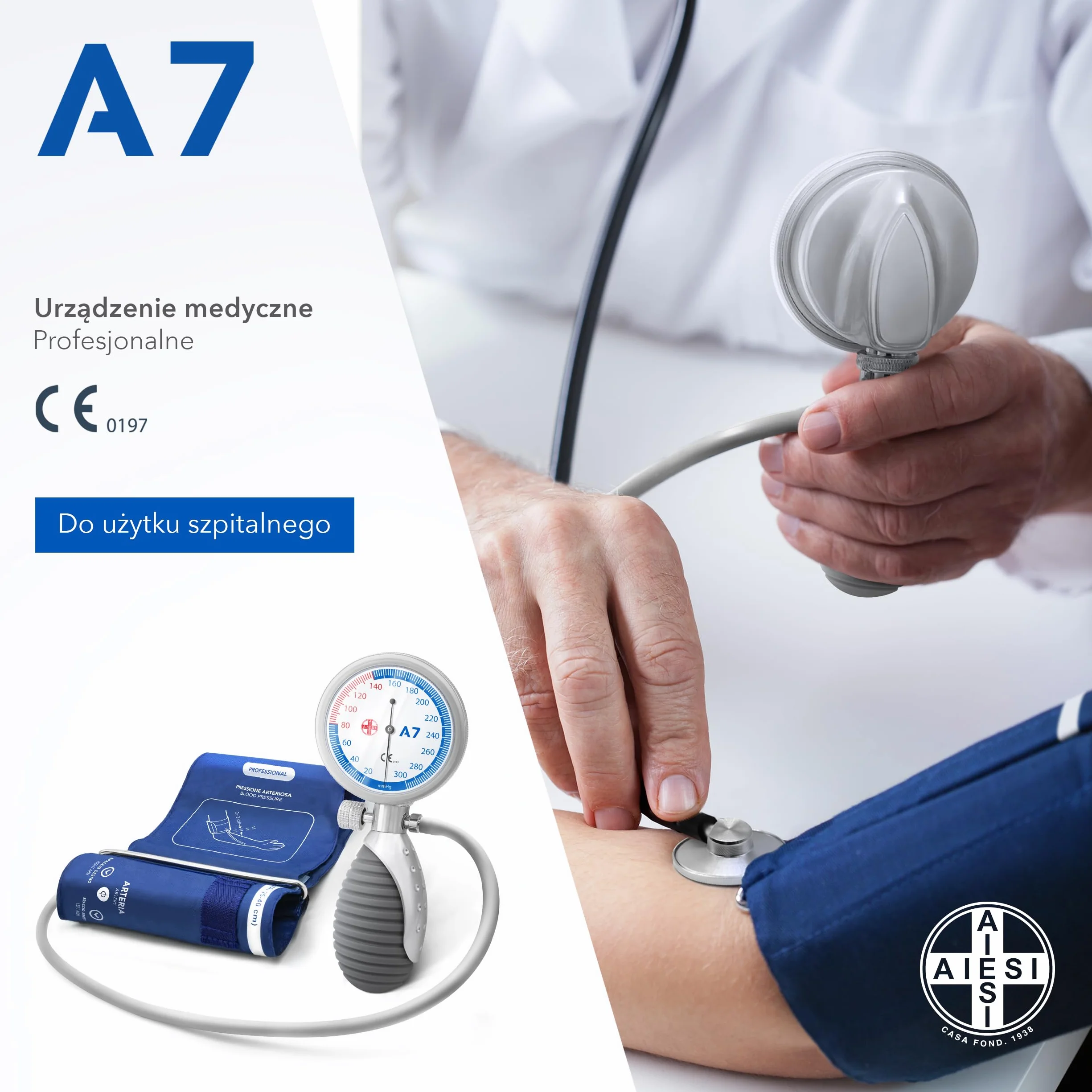 Profesjonalny ciśnieniomierz ręczny Aneroid A7, regulowany uchwyt, 24 miesiące gwarancji