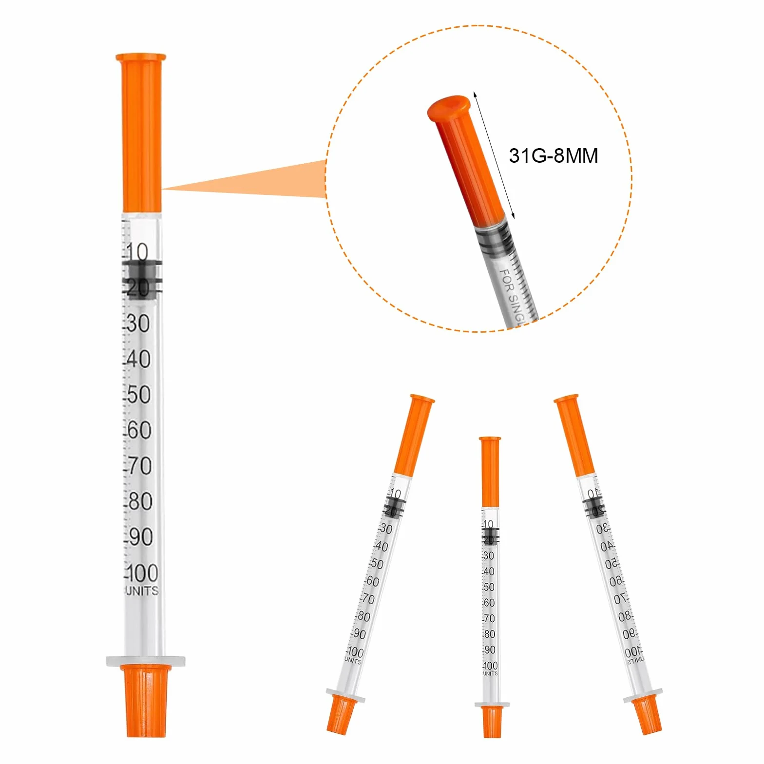 30 sztuk strzykawek 1 ml/cc 29 G-8 mm, strzykawki 1 ml, plastikowa tubka, uniwersalne narzędzia pomiarowe, pakowane pojedynczo