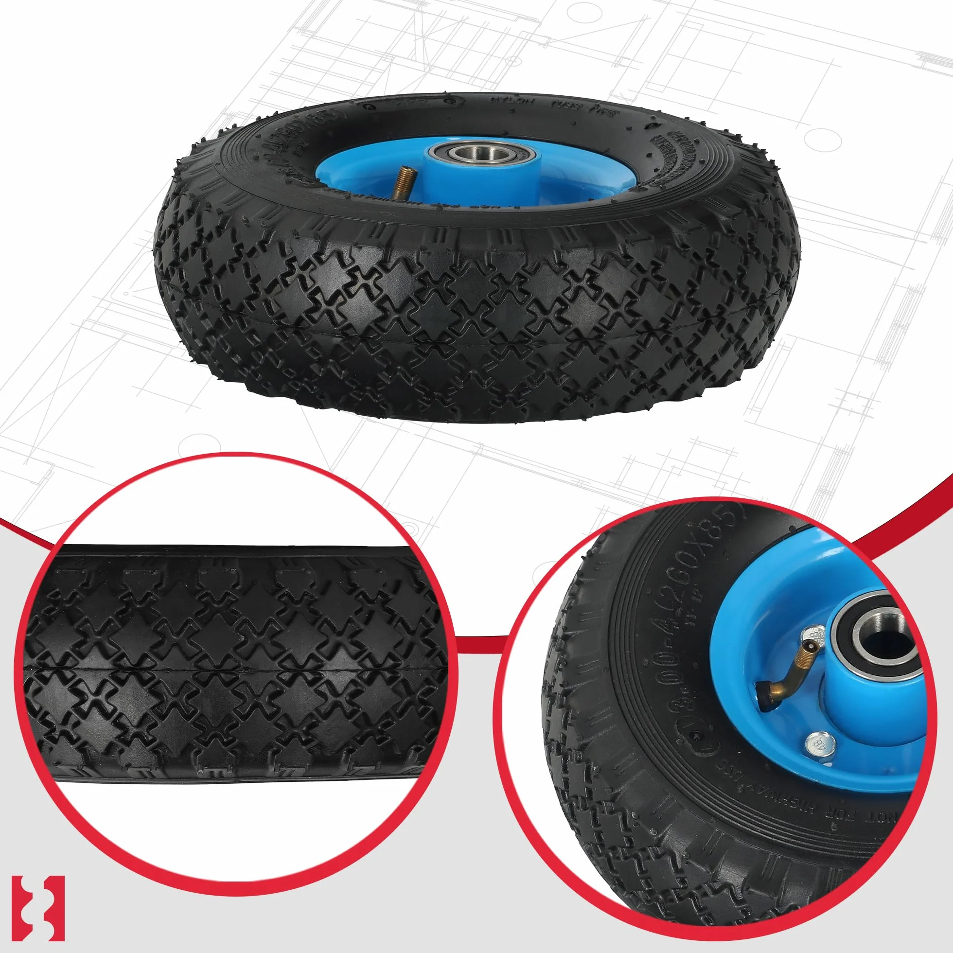KOTARBAU® Zestaw 2 kół do wózka transportowego 260 x 85 mm 3.00-4, pełne opony gumowe, wzmocnione 4PR