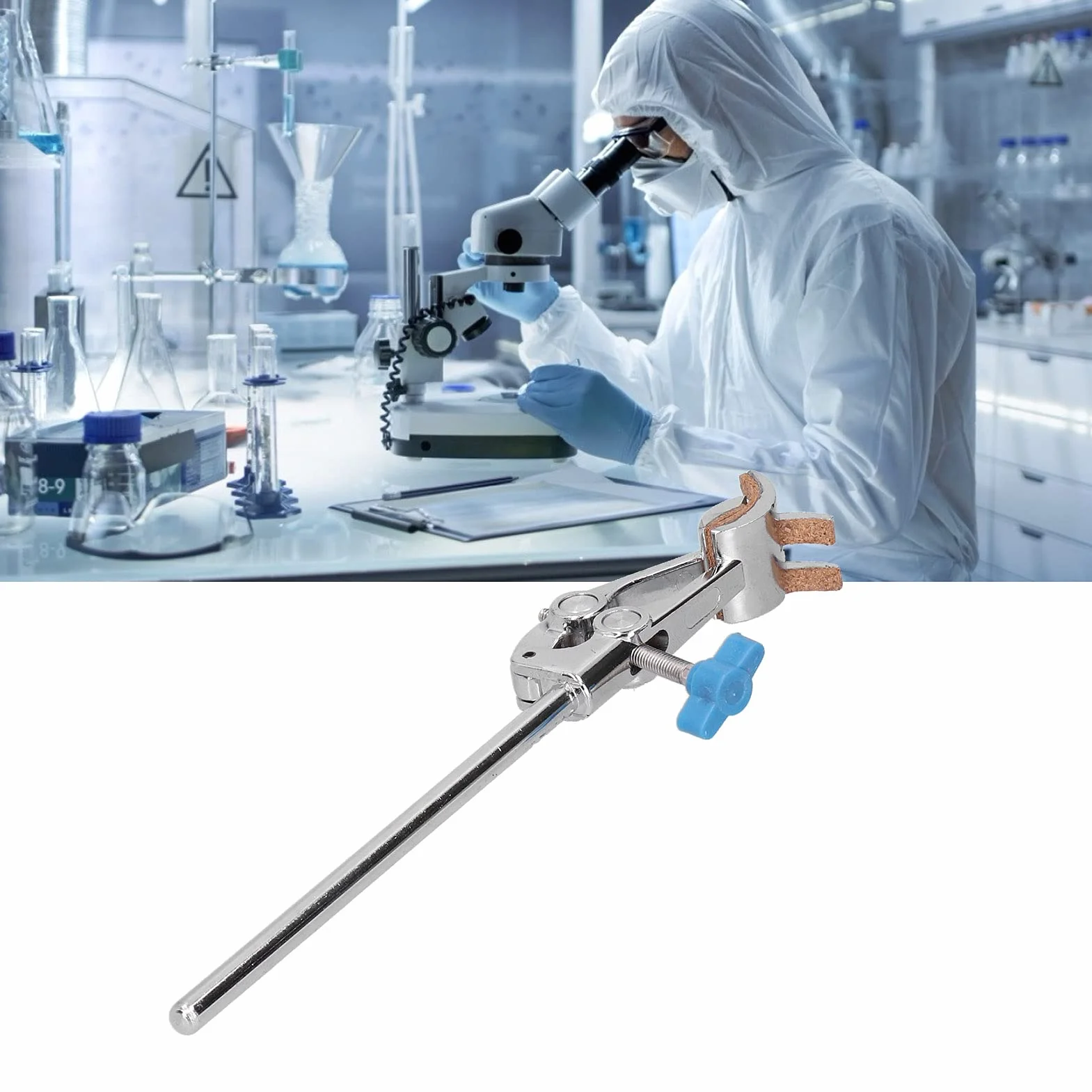 Labs Uniwersalny Klips Regulowany Zacisk Laboratoryjny 4-bolcowy Kolba Zlewkowa Uchwyt Zaciskowy 70mm Maksymalna szerokość Mocowania Stop Cynku Galwanicznie