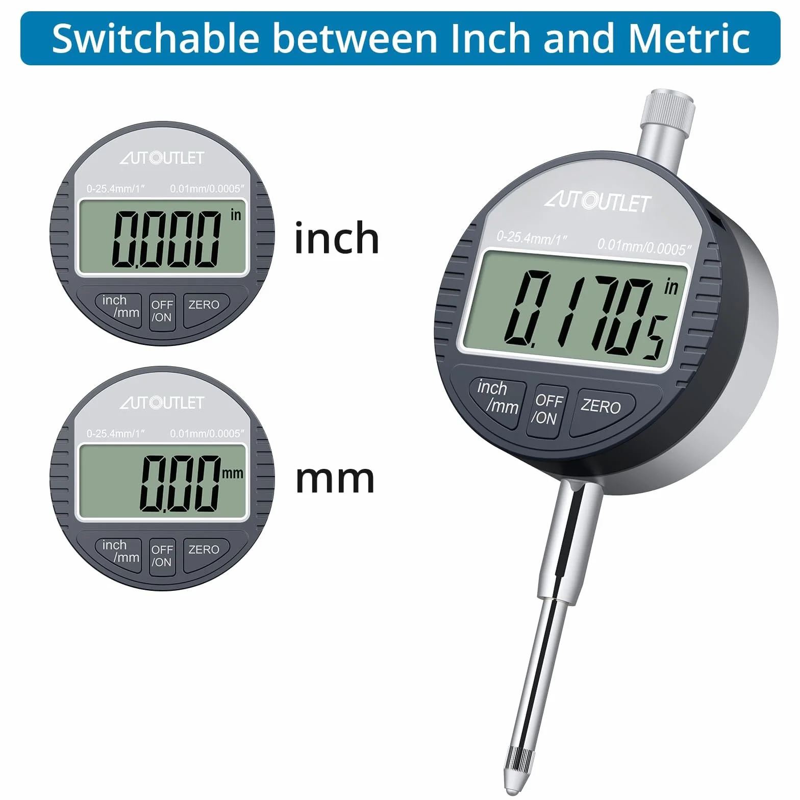 AUTOUTLET Cyfrowa sonda wskaźnika pokrętła 0,01 mm 25,4 mm precyzyjne wskaźniki przemysłowe