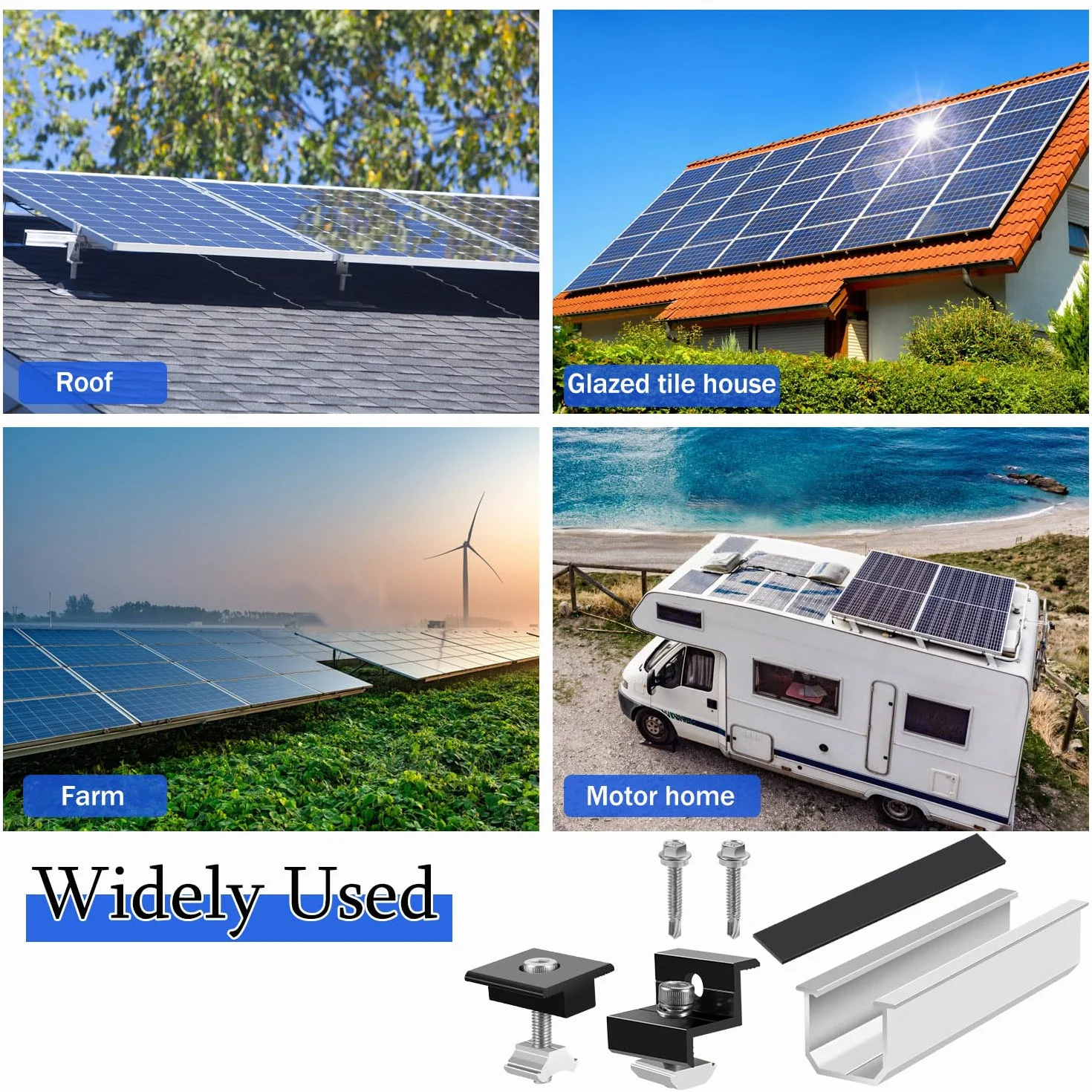 Zestaw wsporników modułu solarnego (12 cm) i akcesoria, czarne, anodowane (30-35 mm), regulowany uchwyt do wspornika paneli słonecznych, modułów solarnych, wsporników solarnych, szyny