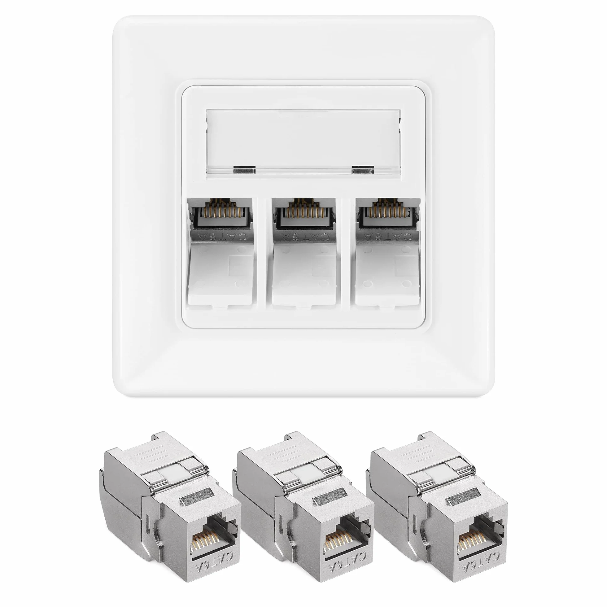 kwmobile 3x Moduł Keystone Cat 6A - Zestaw 3x Złącze Modułu Lutowego 1x Gniazdko Ścienne - Złącze Kabel RJ45 z ekranowanym złączem - Zatrzaskowe