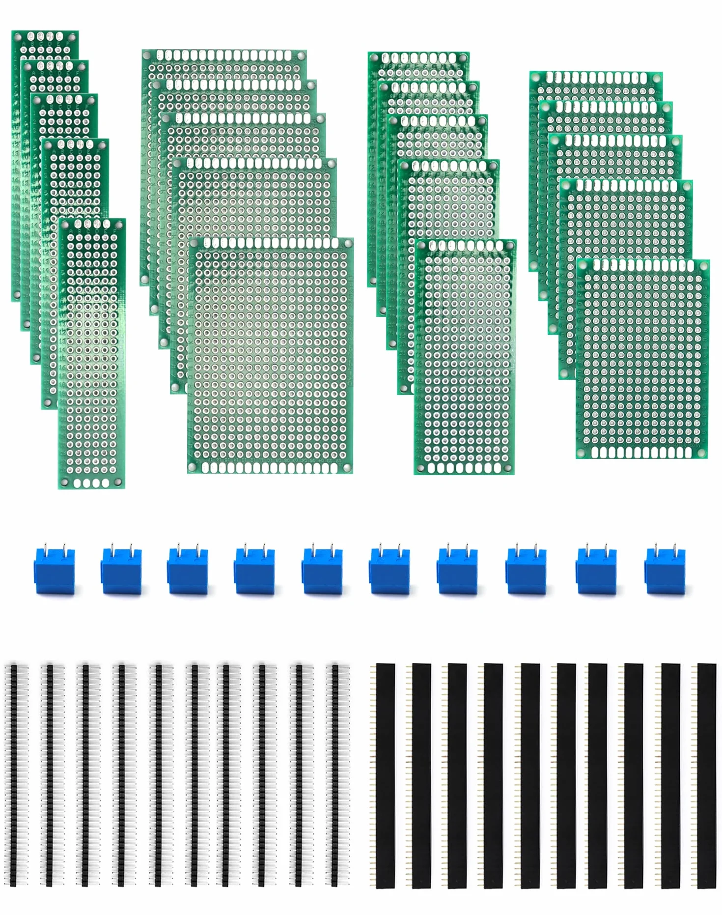 QWORK® 50 szt. Zestawy płytek drukowanych, 20 szt. Płytka uniwersalna PCB + 10 szt. 2-pinowy zacisk śrubowy + 20 szt. Złącze męskie/żeńskie do lutowania DIY
