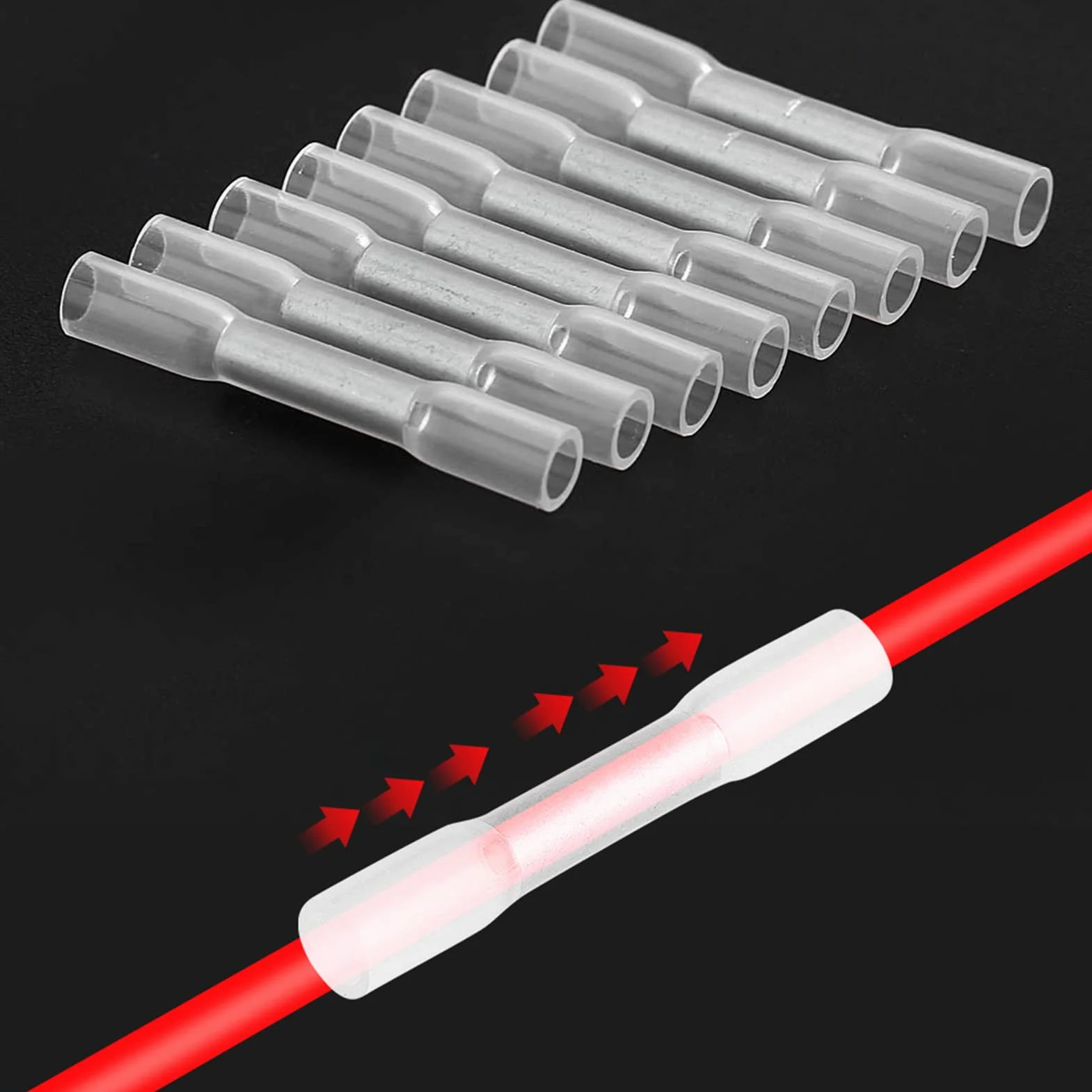 100 Sztuk 26-24 AWG Złącza Lutowane, Izolowane Złącza Zaciskane Wodoodporne Złącza Kablowe Złącza Doczołowe Złącza Doczołowe Złącza Termokurczliwe Elektryczne Złącze Zaciskane