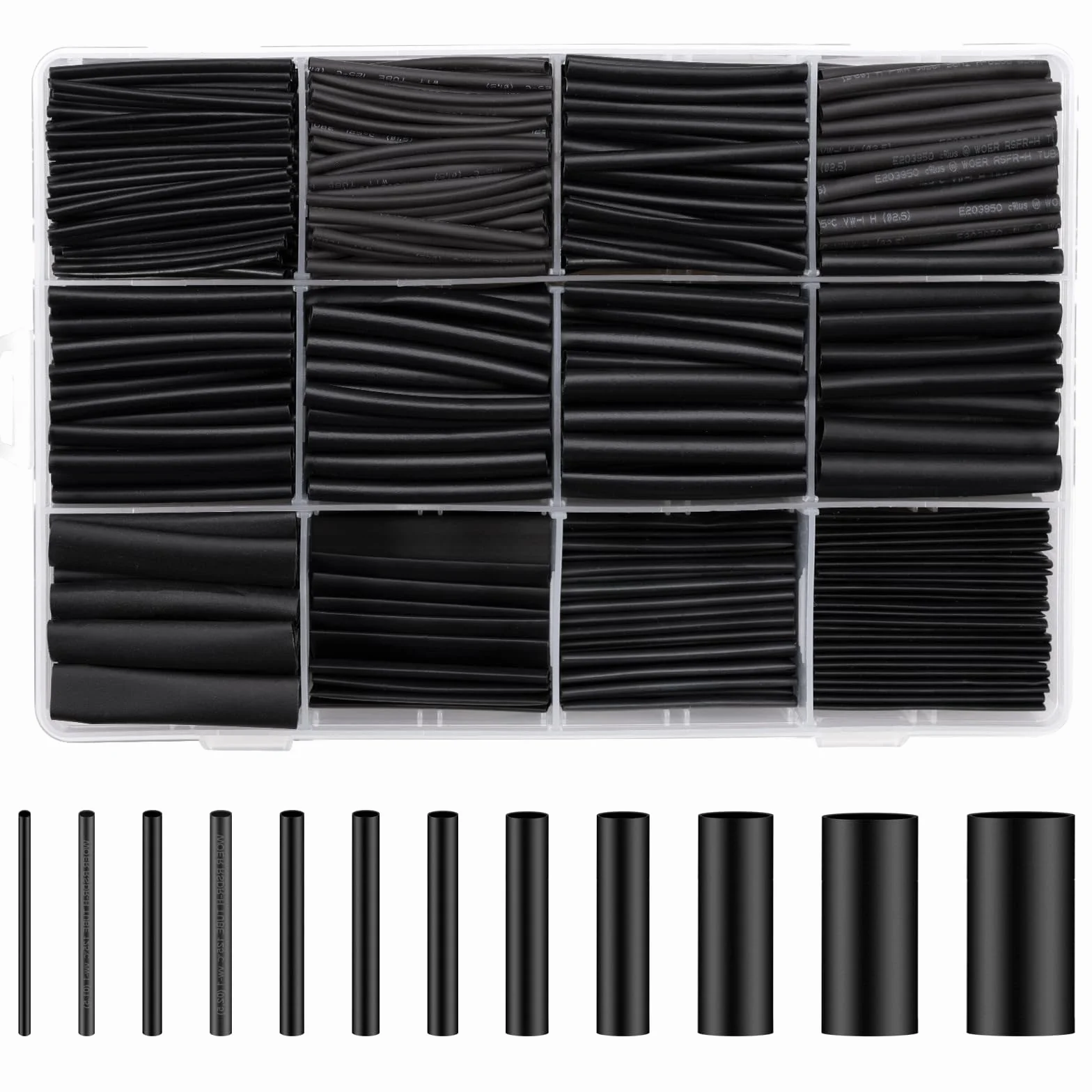 Zestaw węży termokurczliwych, 1000 sztuk, czarne, termokurczliwe, 1-13 mm, do izolacji kabli, kabla do ładowania