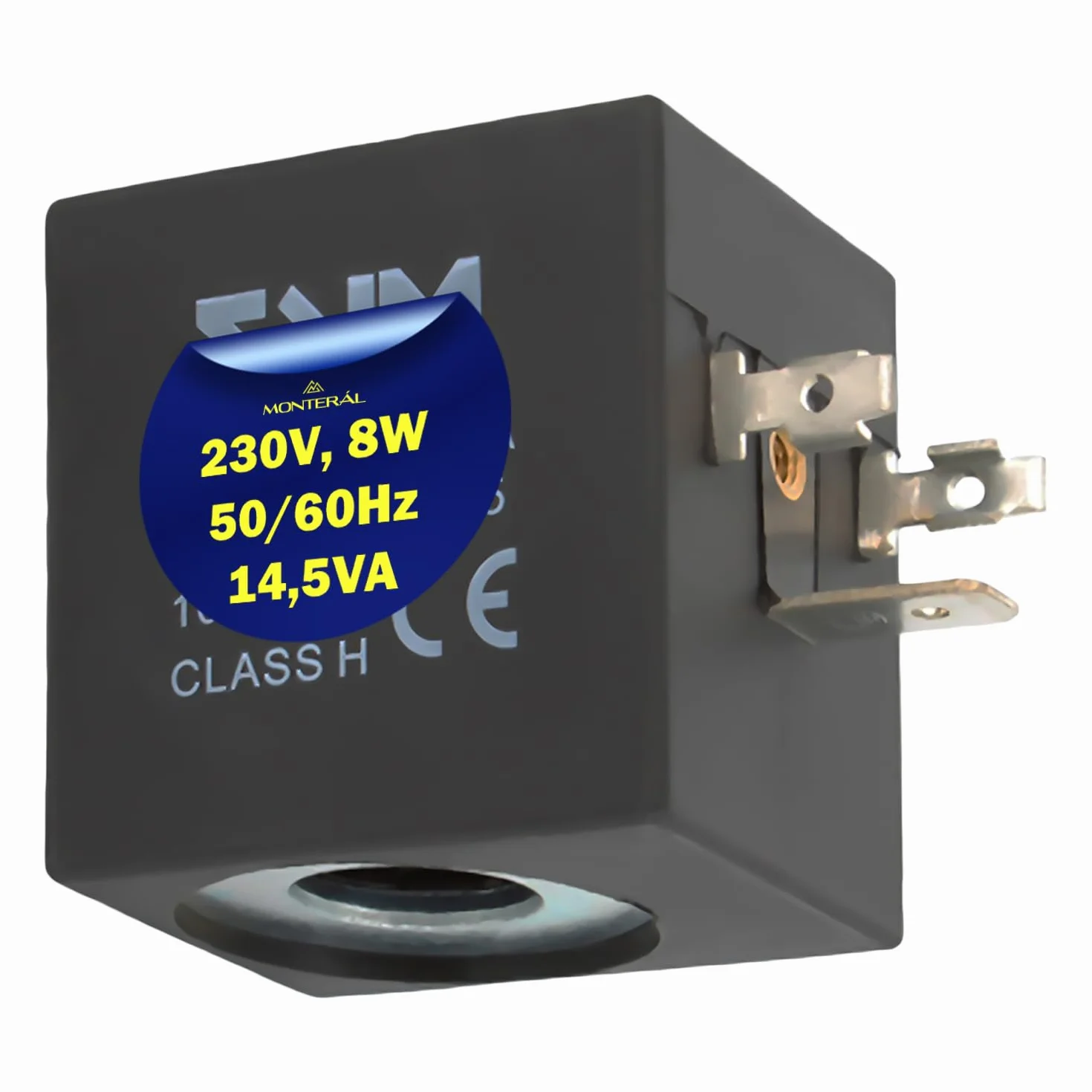 Cewka Zaworu Elektromagnetycznego - 39 x 36 x 29 mm Ø 13,2 mm - Klasa H IP65-230V 8W 50/60Hz 14,5VA - Gwarancja 10 Lat - MONTERALNY