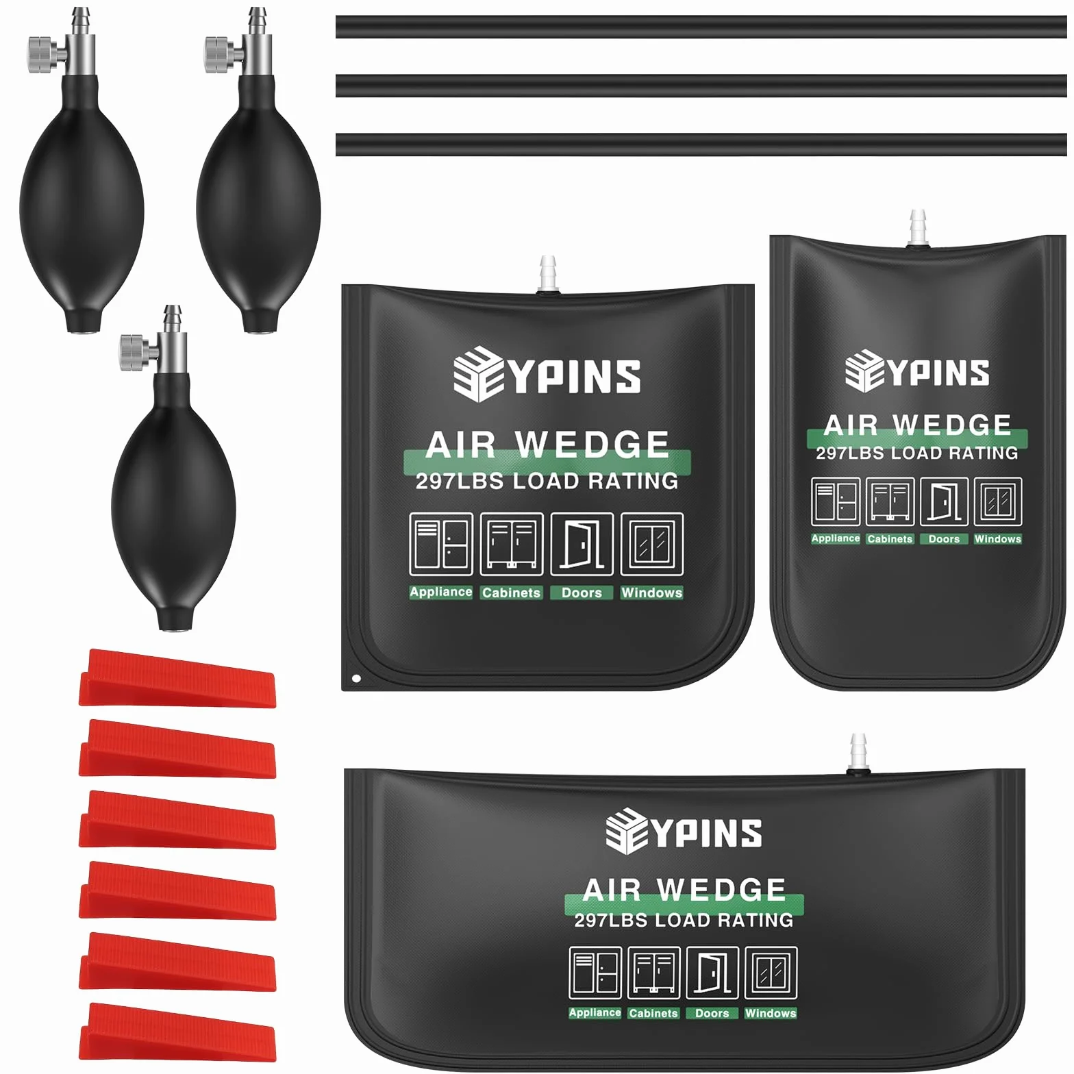 EYPINS 3 szt. nadmuchiwanych poduszek z pompką powietrza i 6 plastikowymi klinami - uniwersalny system do montażu drzwi/okien, podnoszenia ciężkich przedmiotów do samodzielnego wykonania / instalacji