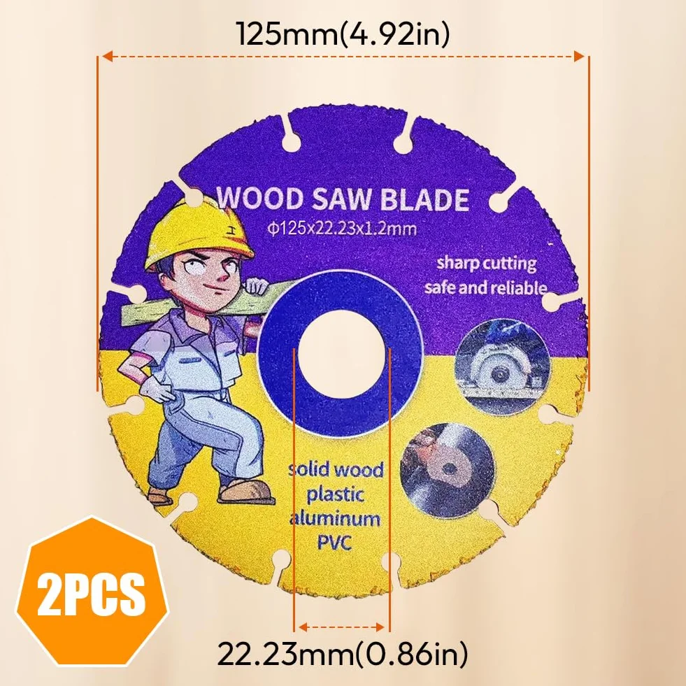 2 tarcze tnące 125 mm, profesjonalna szlifierka kątowa, brzeszczot z twardego metalu do szlifierek kątowych, drewna, sklejki, gumy, tworzyw sztucznych, do obróbki drewna (125 mm, 2)