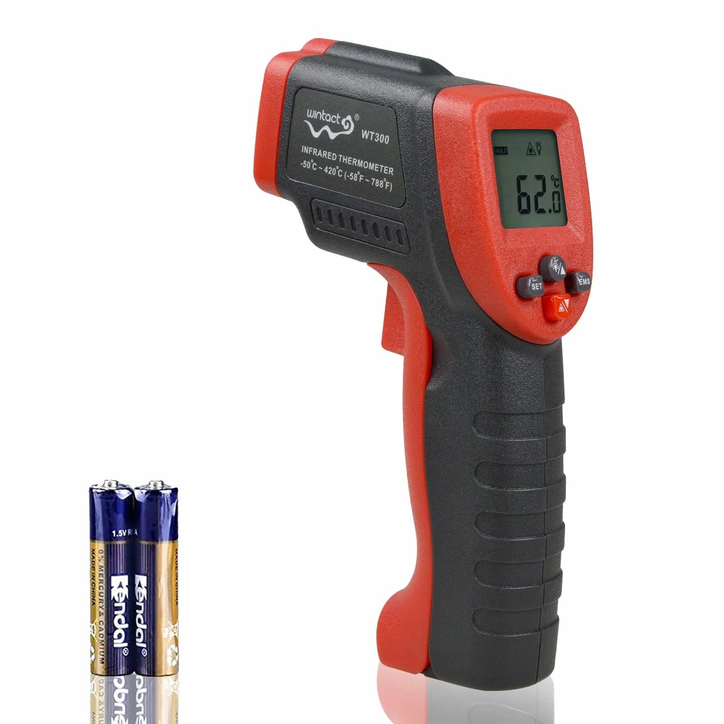 Wintact IRTermometro Igrometro Laser Digitale Superfici -50℃~650℃ con Sonde di Temperatura a Termocoppia di Tipo K per Cucina Frizer