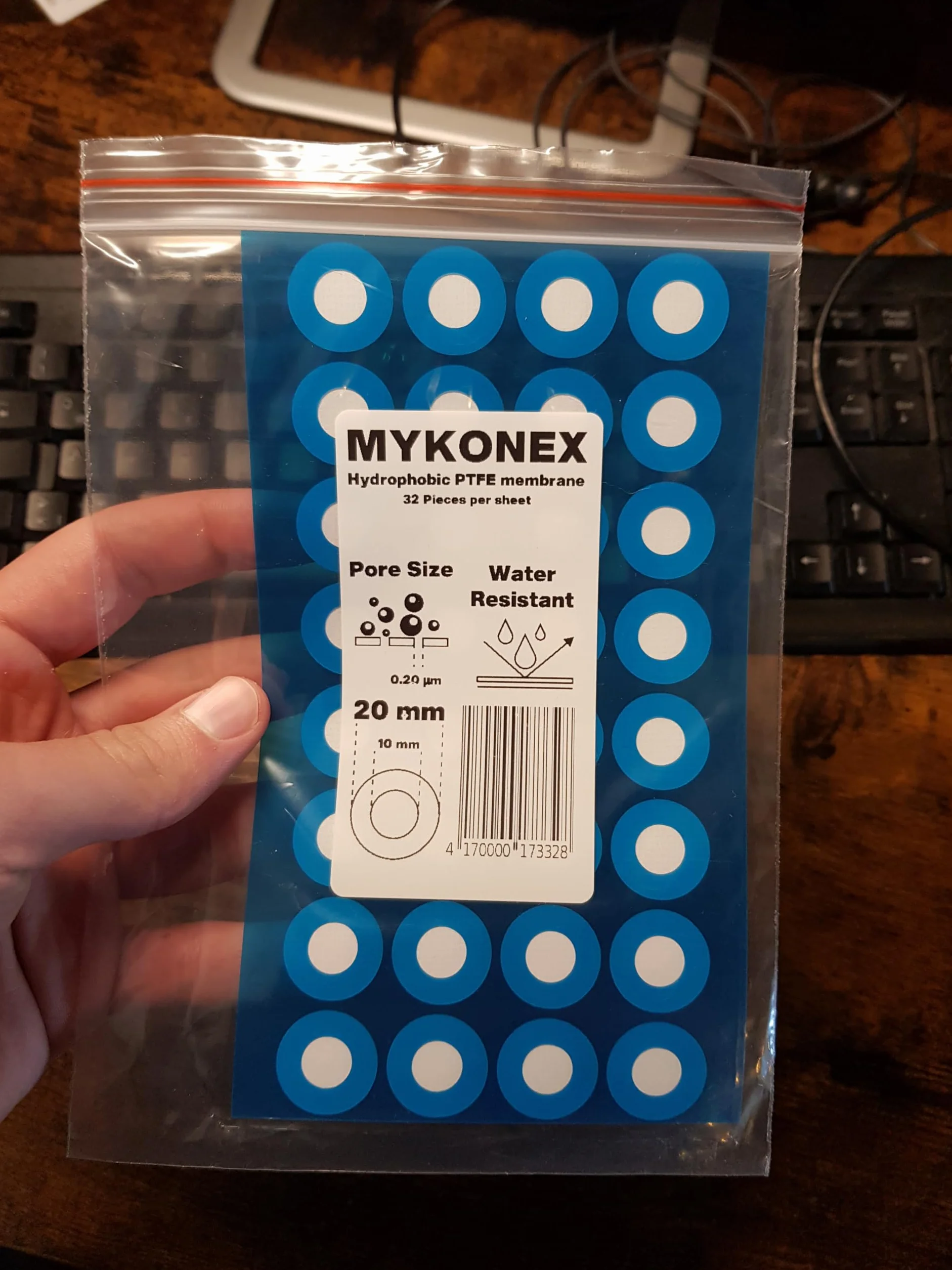 Hydrofobowa membrana PTFE 32 tarcze filtrujące do hodowli grzybów 20 mm 0,2 um