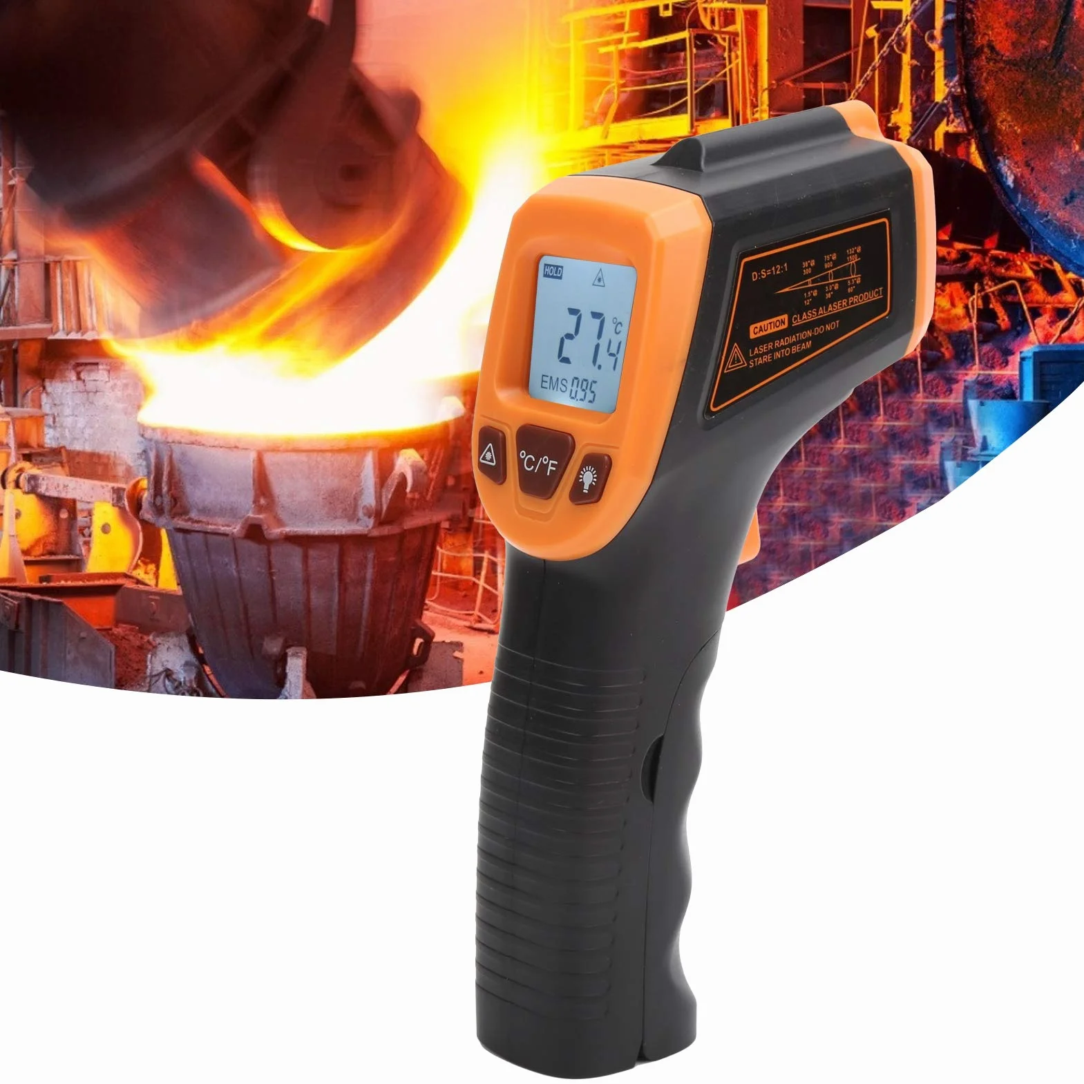 Termometr na podczerwień, od -50 ℃ do 600 ℃ ℉ Pistolet do Pomiaru Temperatury Pistolet z Podświetleniem, Bezdotykowy Termometr na podczerwień Pistolet do Pomiaru Temperatury