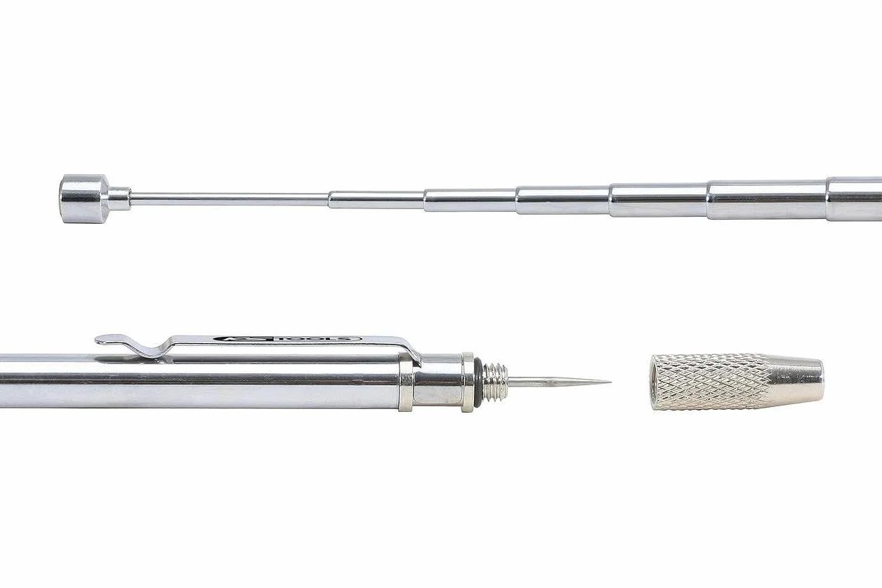 KS Tools 550.1001 2in1 Teleskopowy chwytak magnetyczny z narzędziem do czyszczenia i regulacji dysz spryskiwaczy, 150-675mm