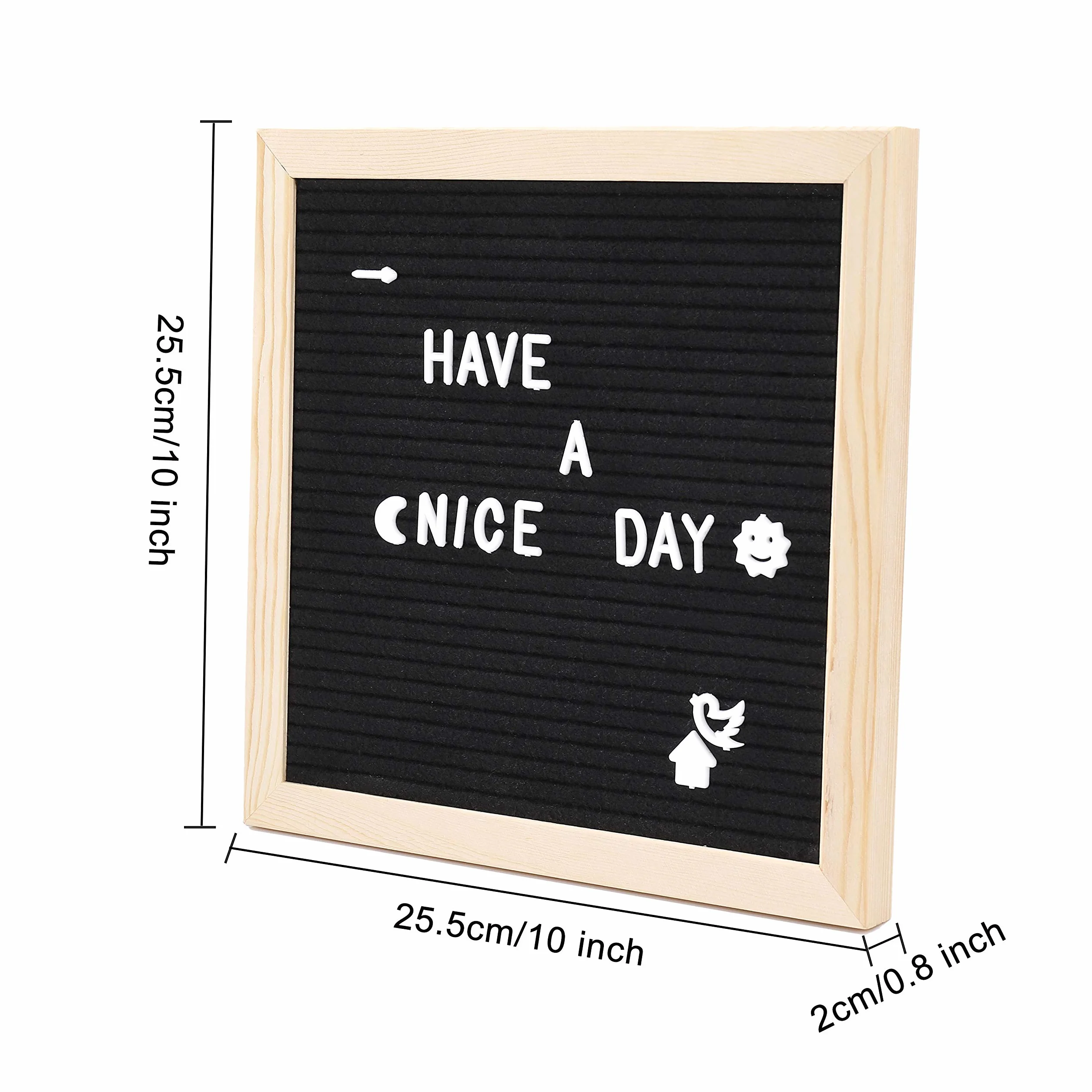 Filcowa tablica na listy drewniana ramka 25 x 25 cm czarna z 460 literami