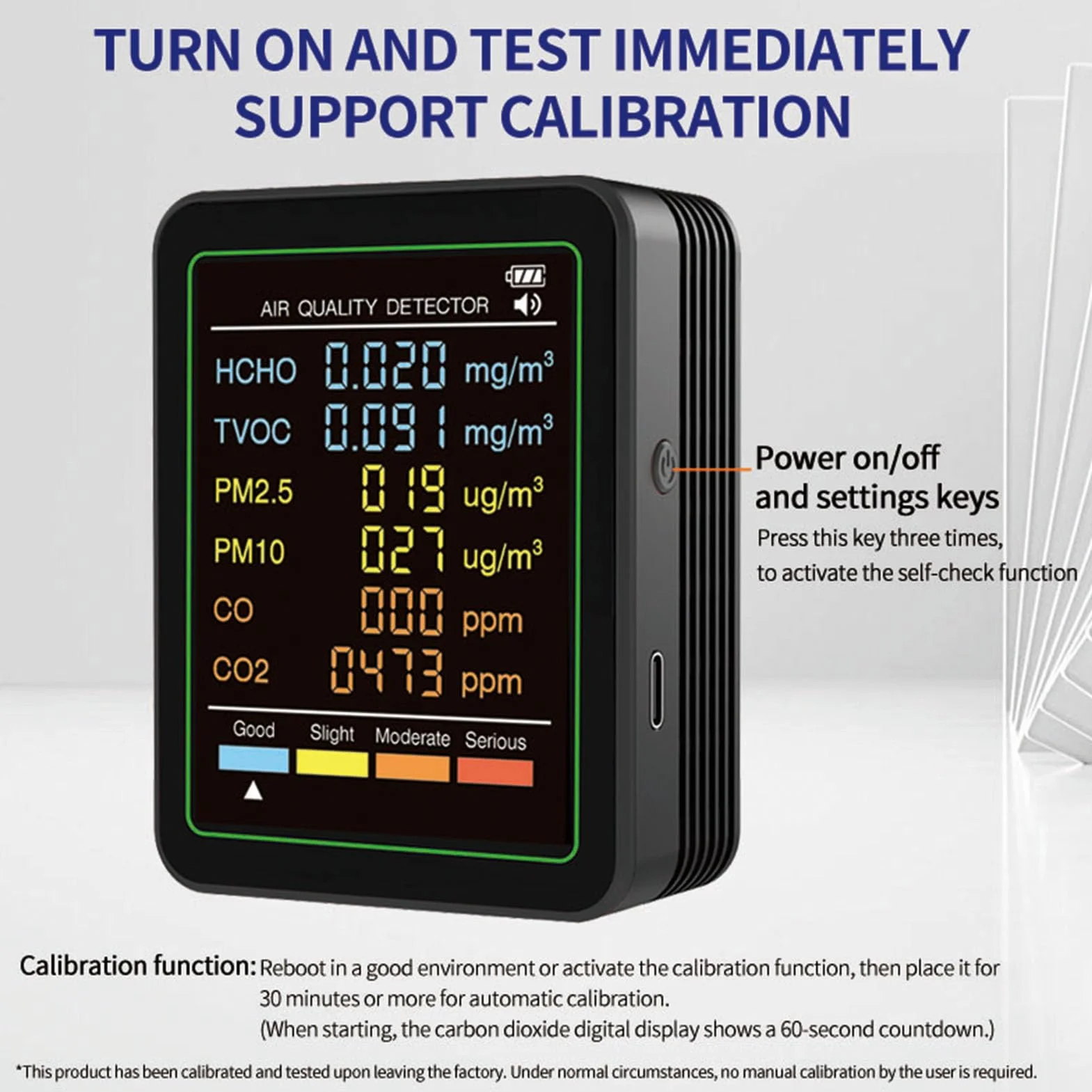 Elprico Monitor Jakości Powietrza 6 w 1, Wewnętrzny Detektor CO2 i Miernik PM2,5 PM10 z Elektrochemicznym Czujnikiem Podczerwieni, Przenośny Tester CO2 HCHO TVOC do Domu