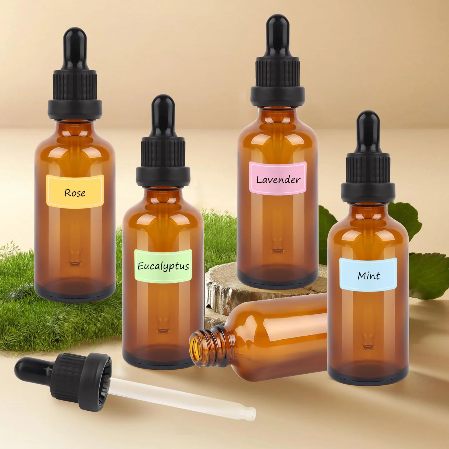 Szklane butelki z pipetą 50 ml brązowe do olejków eterycznych VMUTGA