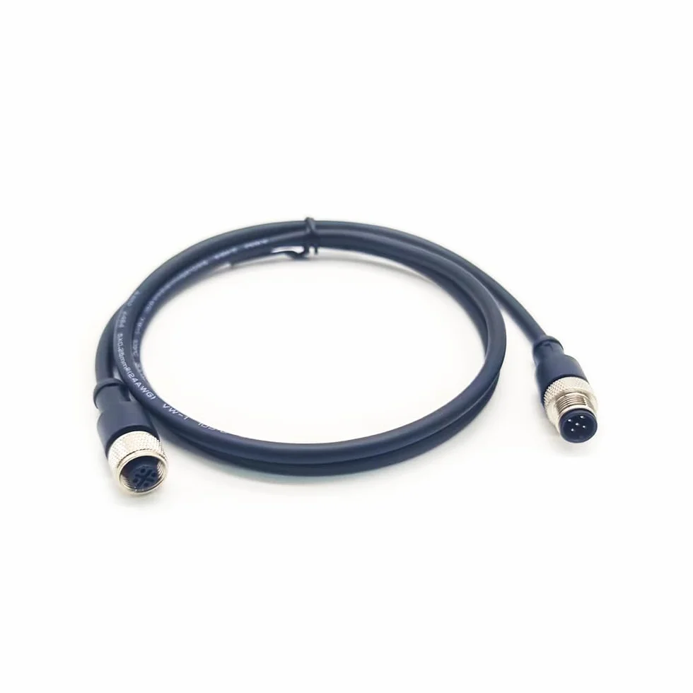 M12 5-biegunowy kabel wtykowy z podwójnym końcem, 12 mm wtyczka A-Code Aviation, okrągły łącznik wtykowy, IP67, wodoszczelna przemysłowa wtyczka okrągła, wtyczka do gniazda, prosta (1 m)