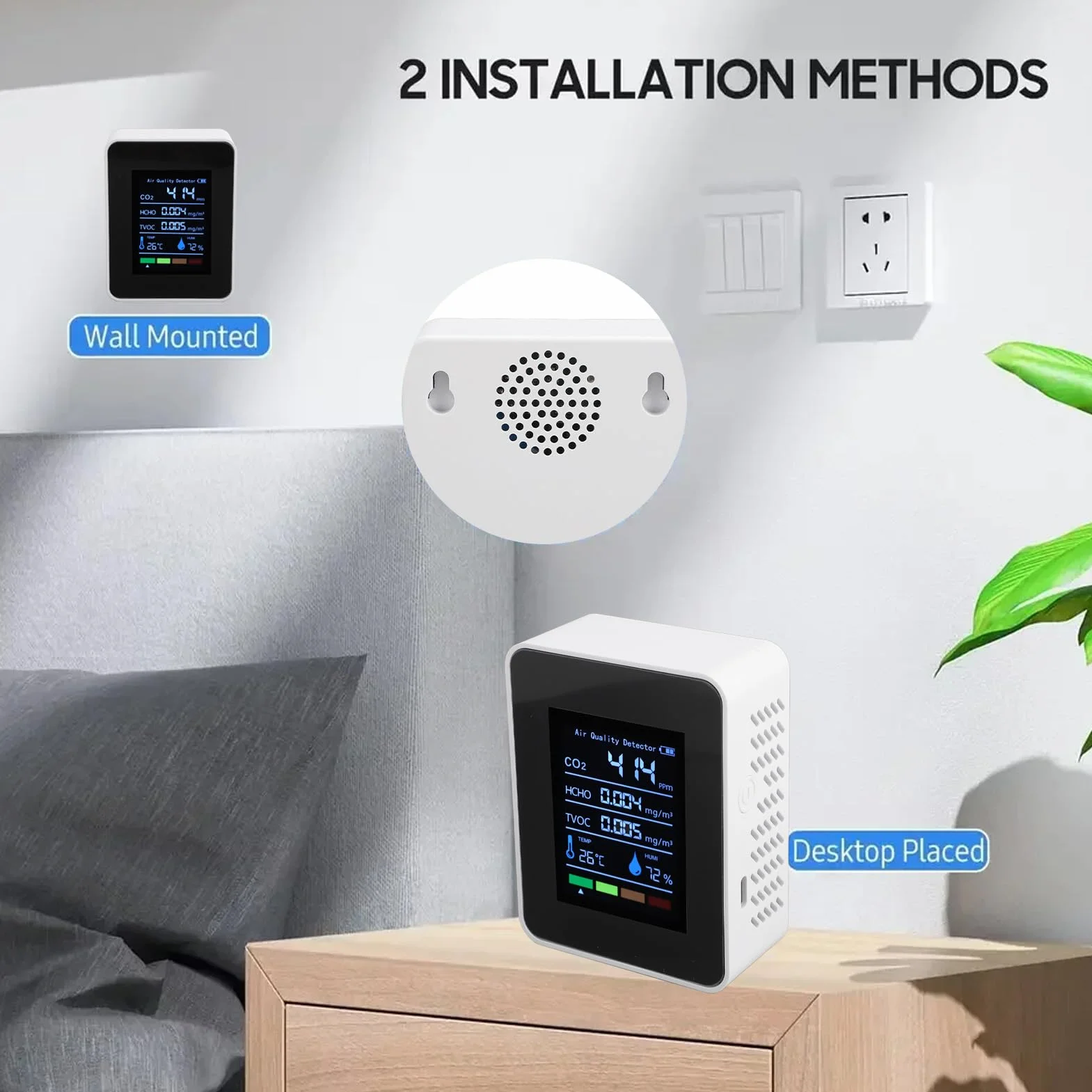 Monitor Jakości Powietrza 5 w 1, Miernik Testowy CO2/HCHO/TVOC/temperatury/wilgotności, Inteligentny Detektor Jakości Powietrza z Wyświetlaczem i baterią 1200 MAh, do Domu, Biura