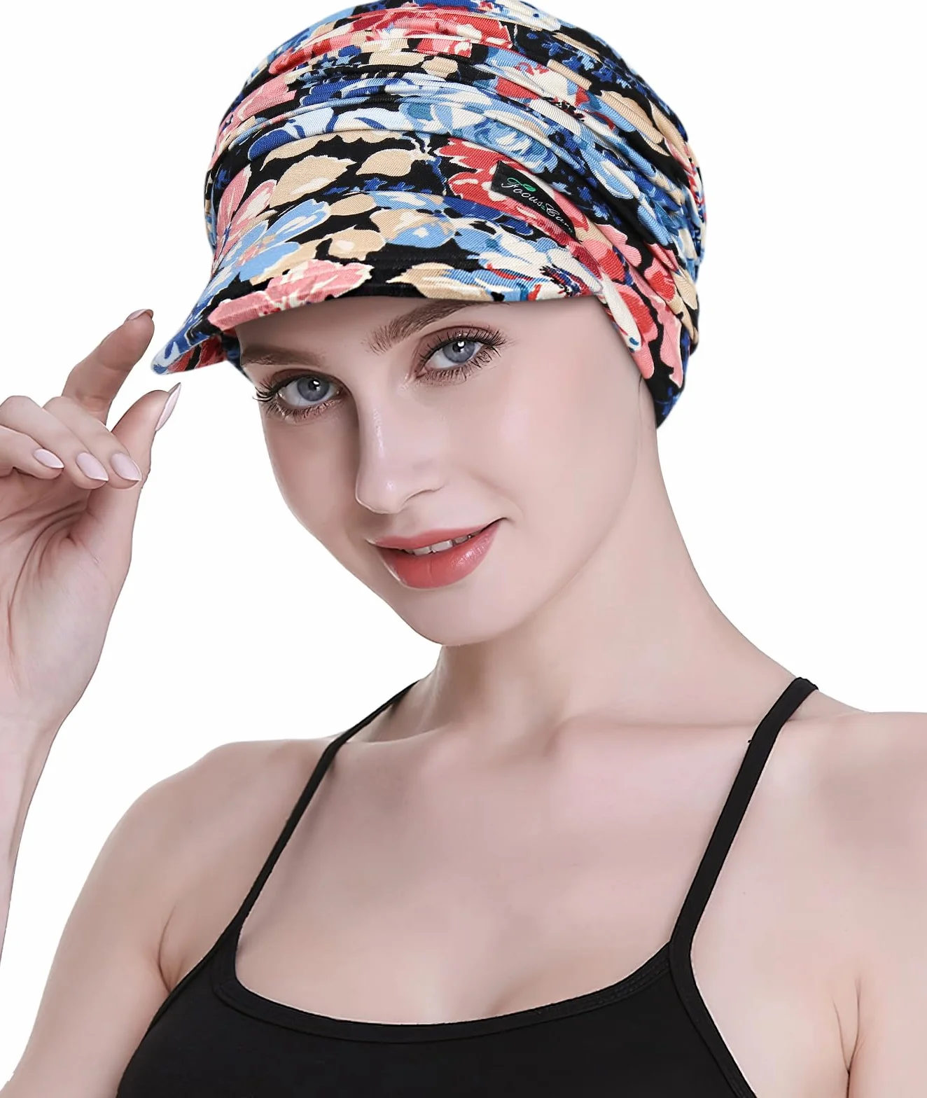 FocusCare Miękka czapka bambusowa dla kobiet po chemioterapii turban na wypadanie włosów, niebieski