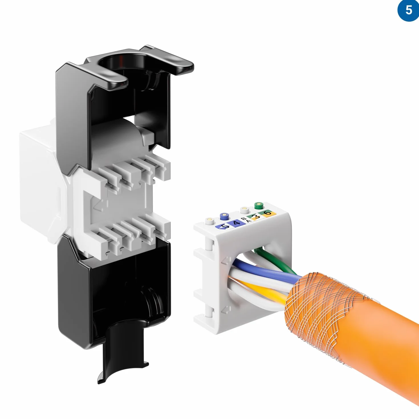 deleyCON 8x CAT6a Keystone Jack Moduł RJ45 - Gniazdo RJ45 do Plastikowego Zatrzasku LSA CAT Kabel Surowy 500Mhz 10GBit/s