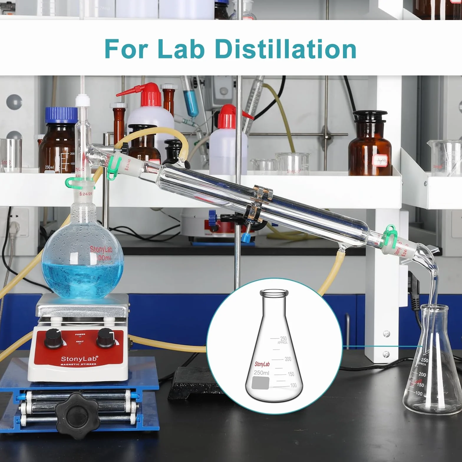 StonyLab 1– (opakowanie szklane 100 ml ciężkie butelki Erlenmeyer z grubą krawędzią – (100 ml pasuje do StonyLab 5 # gumowy stoper)