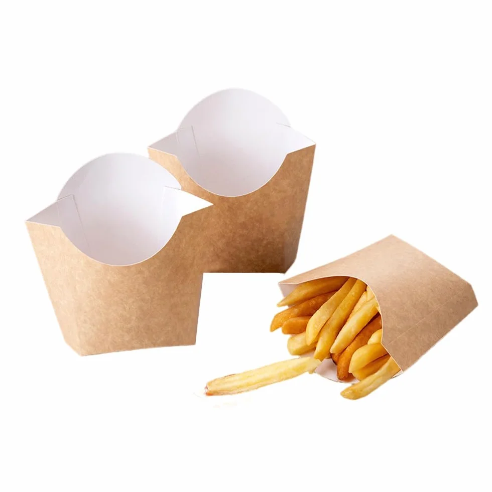 XZJMY 60 sztuk pojemników na frytki 140 ml, jednorazowe tekturalne pojemniki na frytki, małe pudełka na wynos z papieru typu kraft, na ślub, urodziny, karnawał, imprezę, brązowe, 60 szt