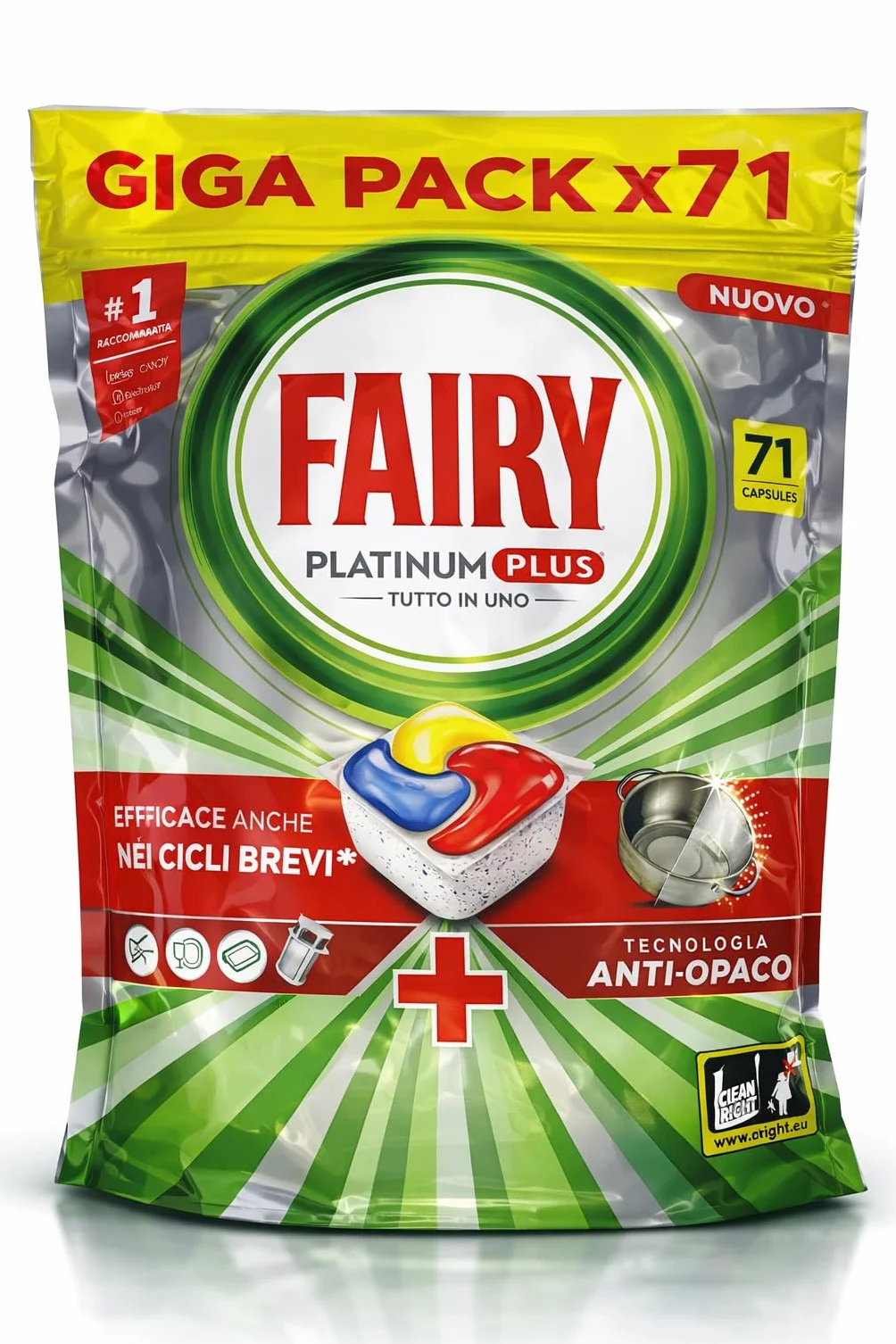 Fairy Platinum PLUS Tabletki do zmywarki All-In-One, cytrynowe kapsułki, tabletki do mycia naczyń (71 szt.)