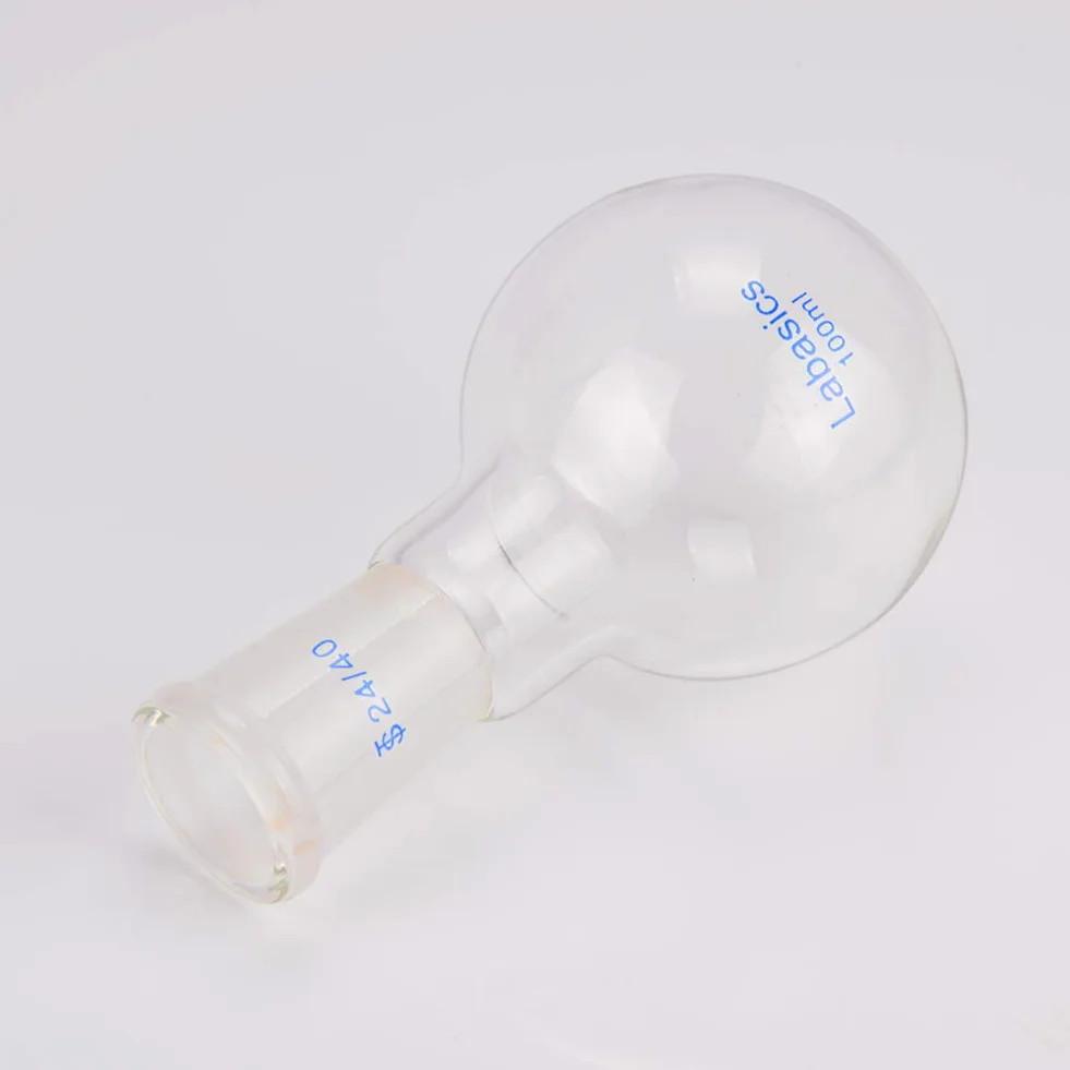 Labasics szklana butelka 100 ml pojedyncza szyjka płaska butelka do gotowania z płaskim dnem, ze standardowym stożkiem 24/40 - 100 ml