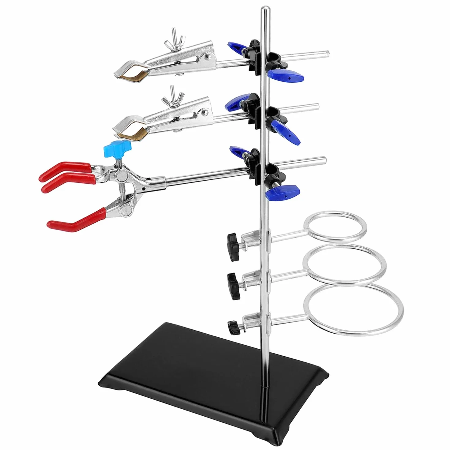 QWORK® Zestaw stojaków laboratoryjnych 60 cm, stojak laboratoryjny z regulowanymi klipsami i okrągłymi taśmami do eksperymentów chemicznych i fizycznych w laboratoriach