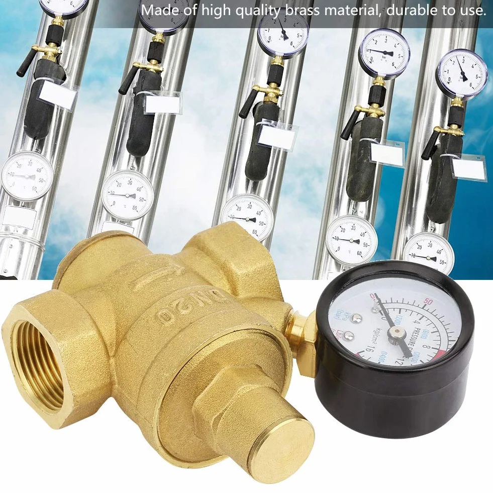 Zawór zmniejszający ciśnienie, DN20 3/4" mosiężny zawór zmniejszający ciśnienie wody 3/4" regulowany regulator ciśnienia wody gwint zaworu z miernikiem manometru