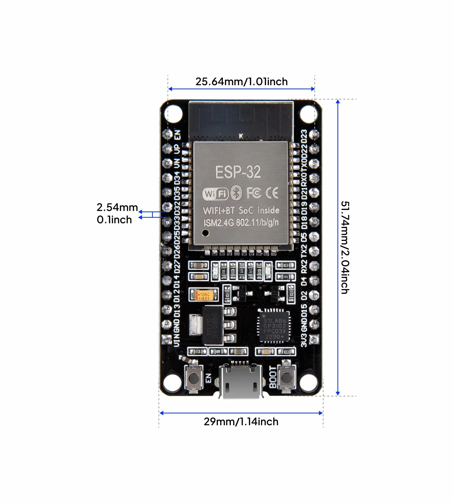 ELEGOO ESP32 Płytka rozwojowa Micro-USB 2.4GHz Dual Modus WiFi+Bluetooth Dual Core Mikrokontroler CP2102 2 sztuki
