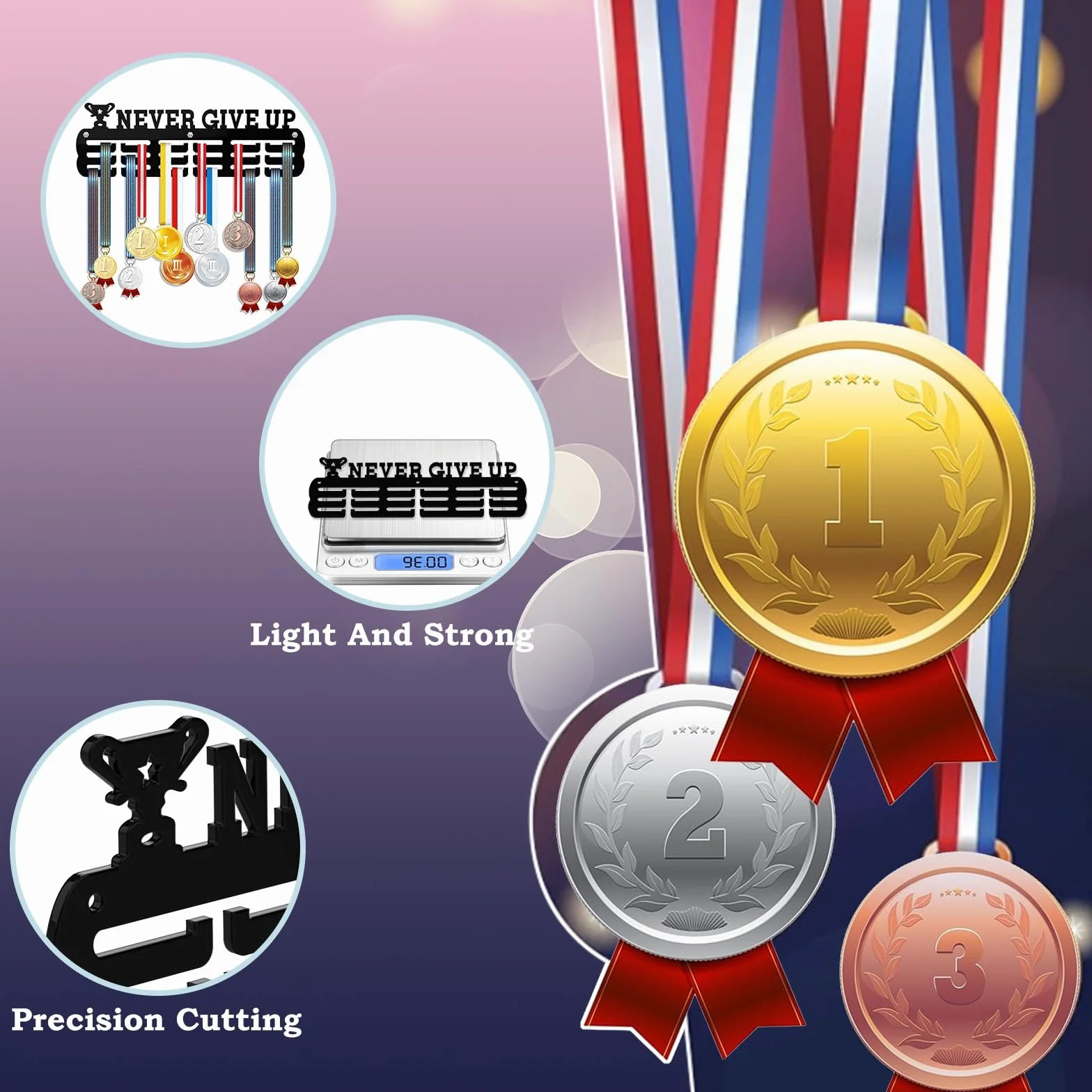 GeeRic Wyświetlacz wieszaka na medal, 30 cm długości, modny wieszak na medal, akrylowy stojak ścienny MY MEDALS, gimnastyka, piłka nożna, uchwyt na softball