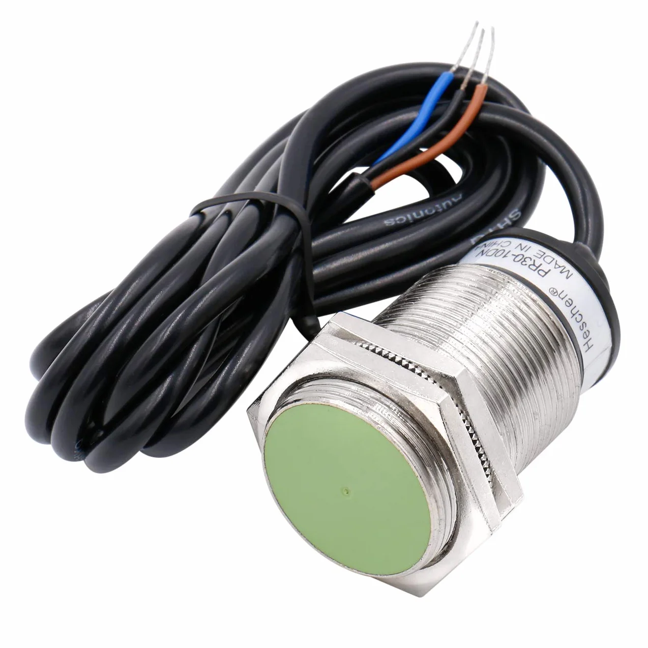 Heschen Indukcyjny czujnik zbliżeniowy PR30-10DN typ cylindryczny, czujnik 10 mm, okrągły M30, 12-24 VDC 3-przewodowy, ekranowany, NPN, NO(normalnie otwarty) CE