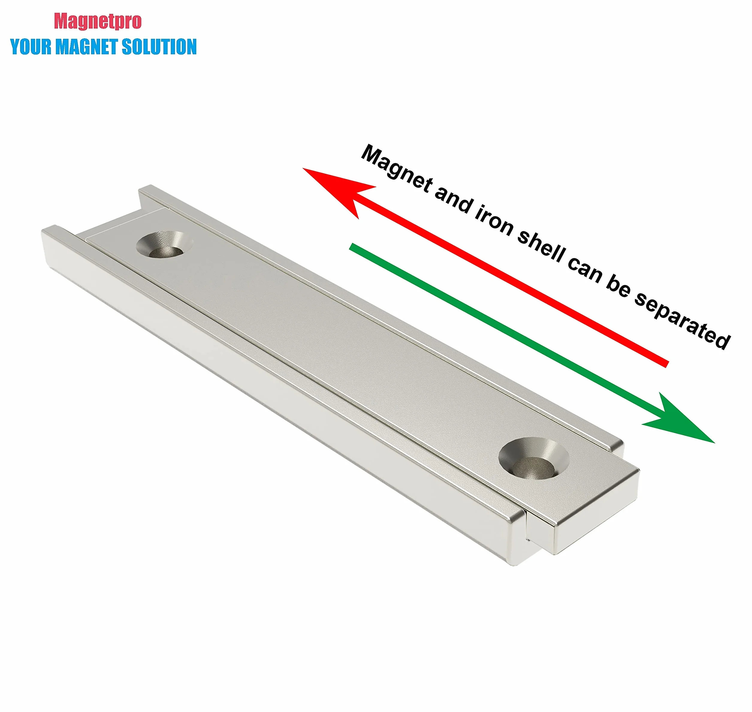 Magnetpro 8 sztuk prostokątnych magnesów 30 KG siła 60 x 13,5 x 5 mm z wpuszczanym otworem i kapsułką, magnes garnkowy do użytku domowego i przemysłowego ze śrubami