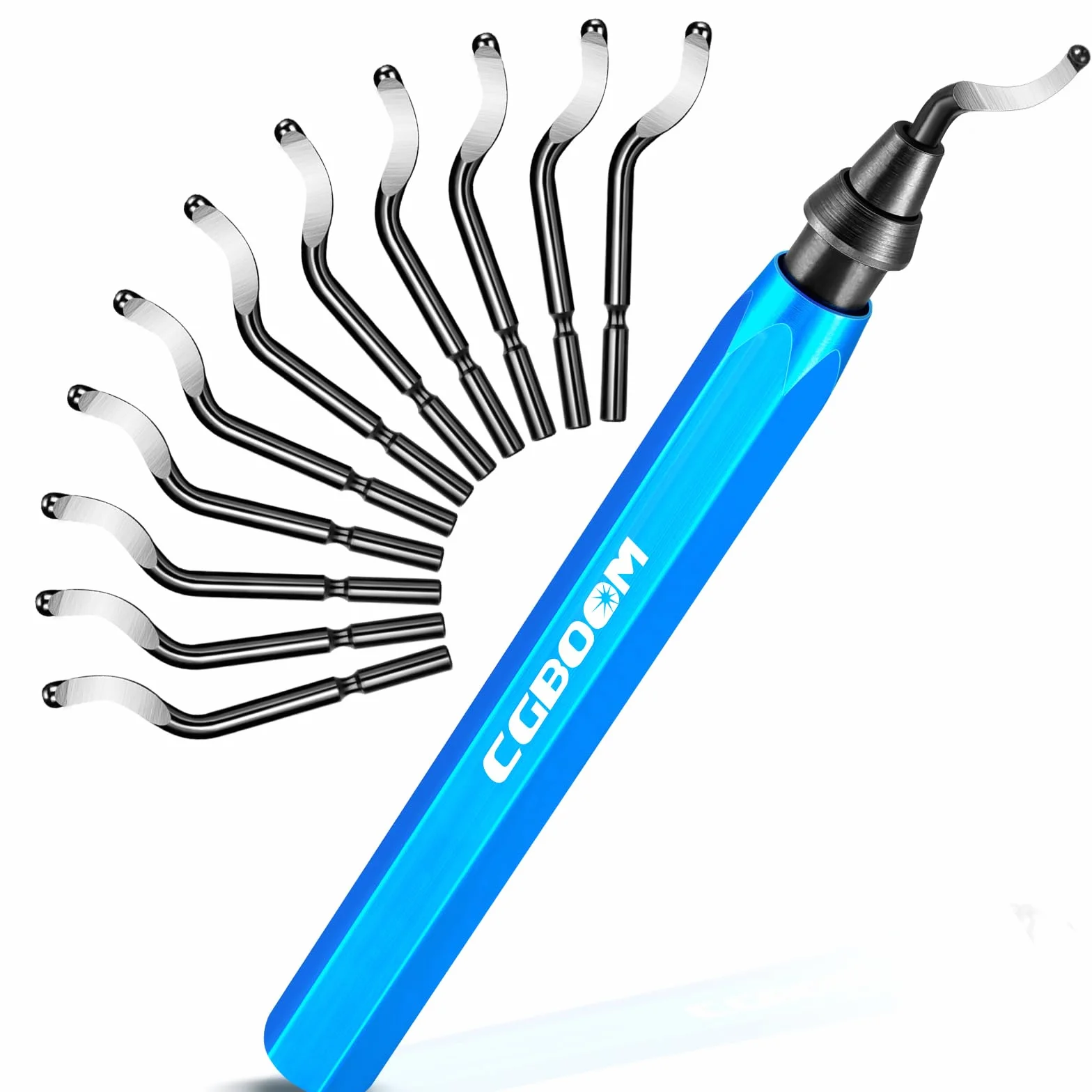 Narzędzie do usuwania zadziorów z metalowym uchwytem + 10 dodatkowych ostrzy HSS (stalowych) obracanych o 360 stopni do usuwania zadziorów do druku 3D, rur, plastiku, aluminium, miedzi, PCW i stali