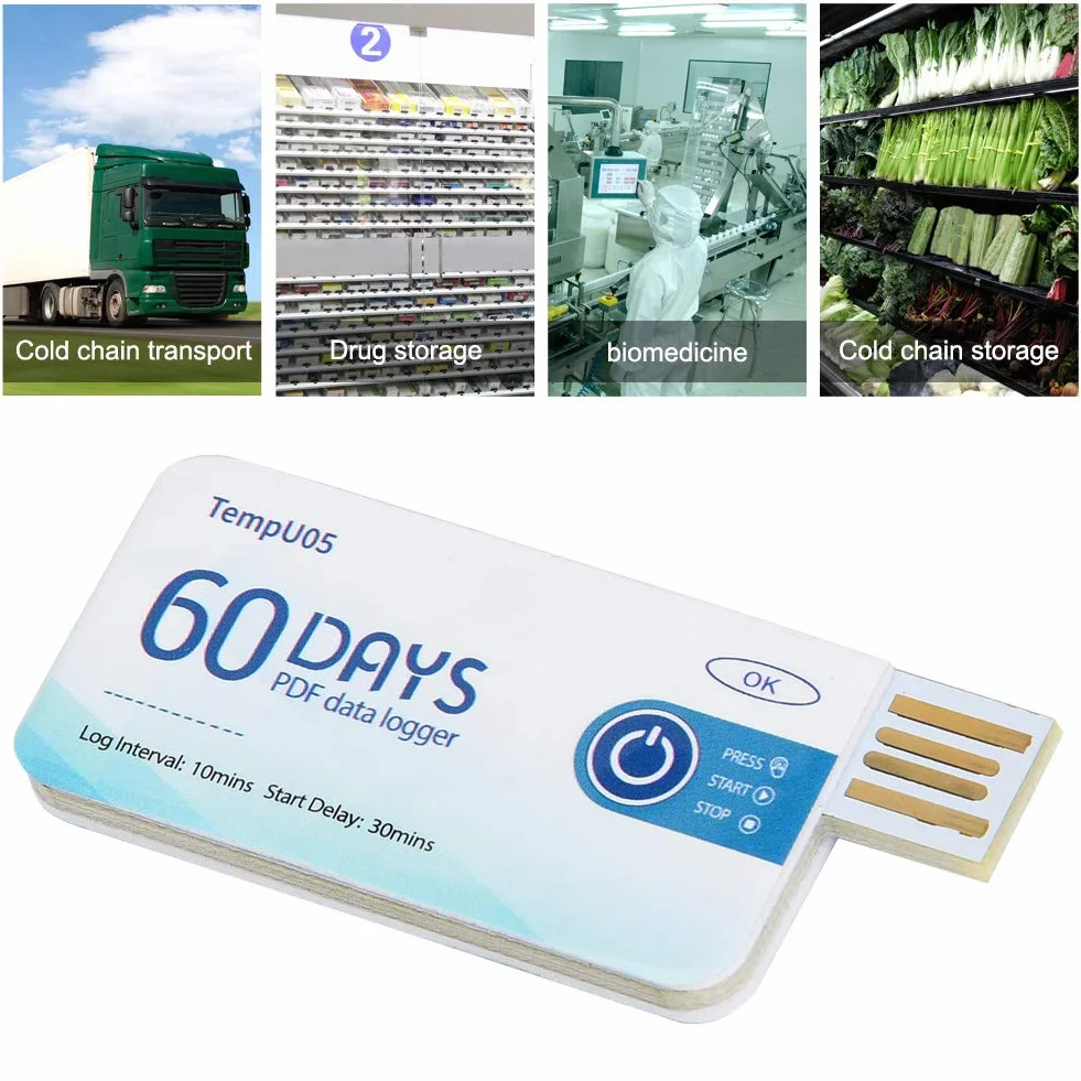 2 szt. Rejestrator Danych Temperatury USB, pojemność Danych 10000 PDF Rejestrator Raportów Plastikowy Jednorazowy Rejestrator Temperatury