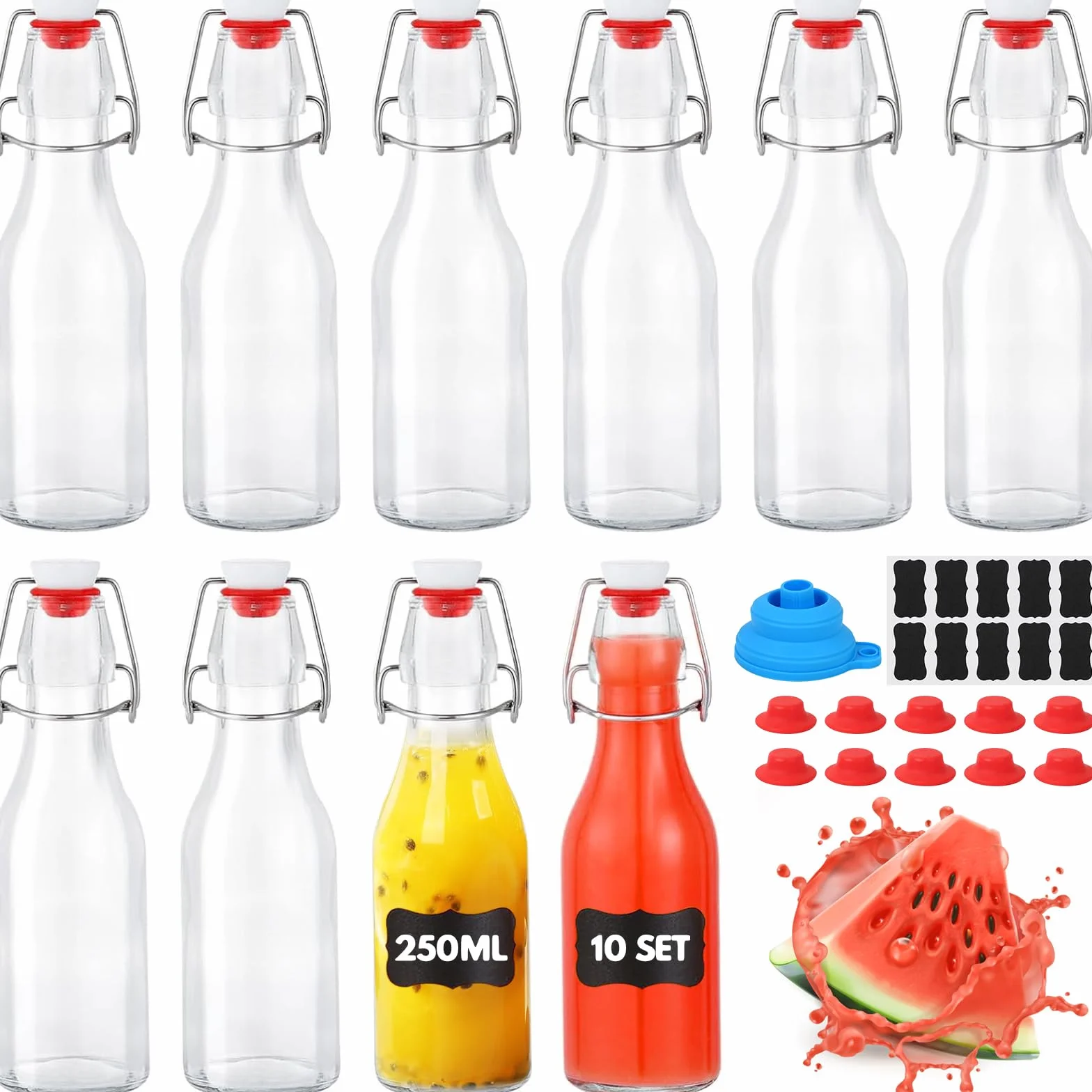 Szklane butelki 250 ml z zamknięciem pałąkowym 10 sztuk