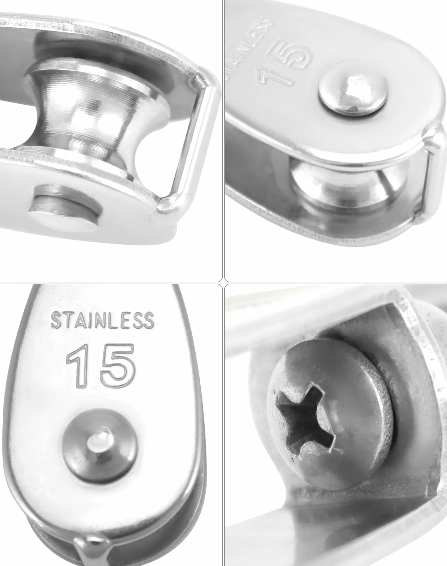 QWORK® 12 sztuk bloczek M15, bloczki ze stali nierdzewnej 304 do lin stalowych o średnicy do 6 mm, nośność 35 kg