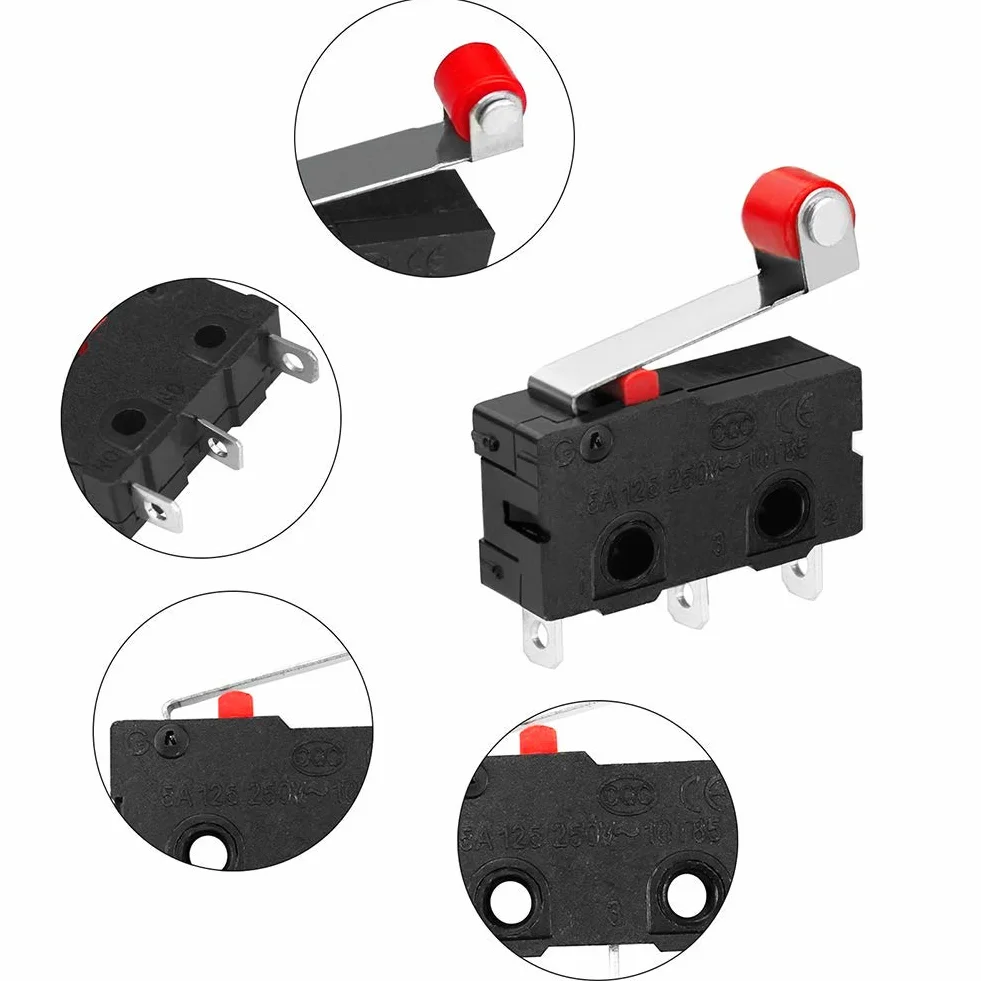HUAYAO Zestaw 35 mini mikro-cienki czerwony przełącznik, dźwignia rolki AC 250 V 5A SPDT 1NO 1NC mini chwilowe działanie, przełączniki